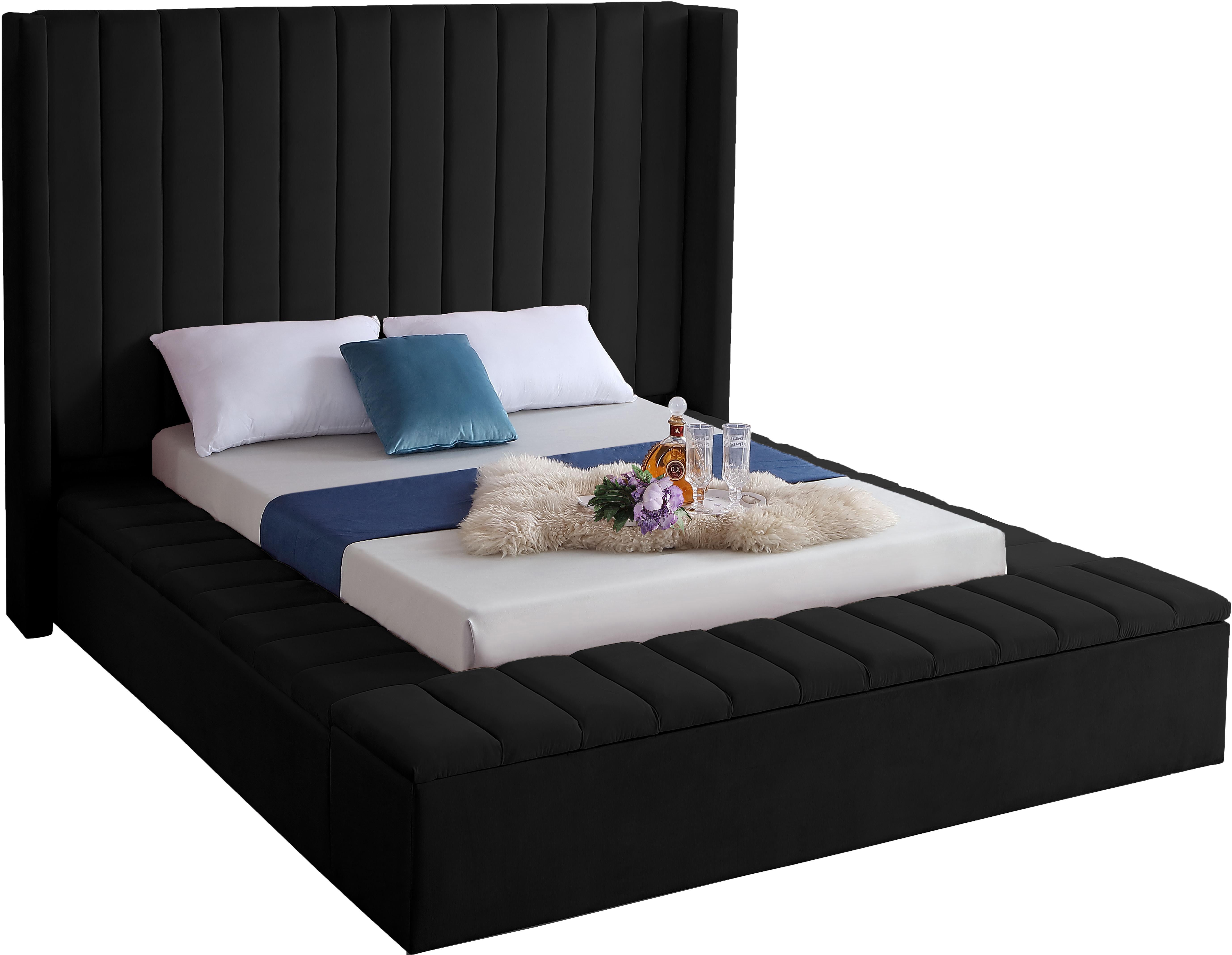 Kiki Black Velvet Full Bed (3 Boxes) - Luxury Home Furniture (MI)