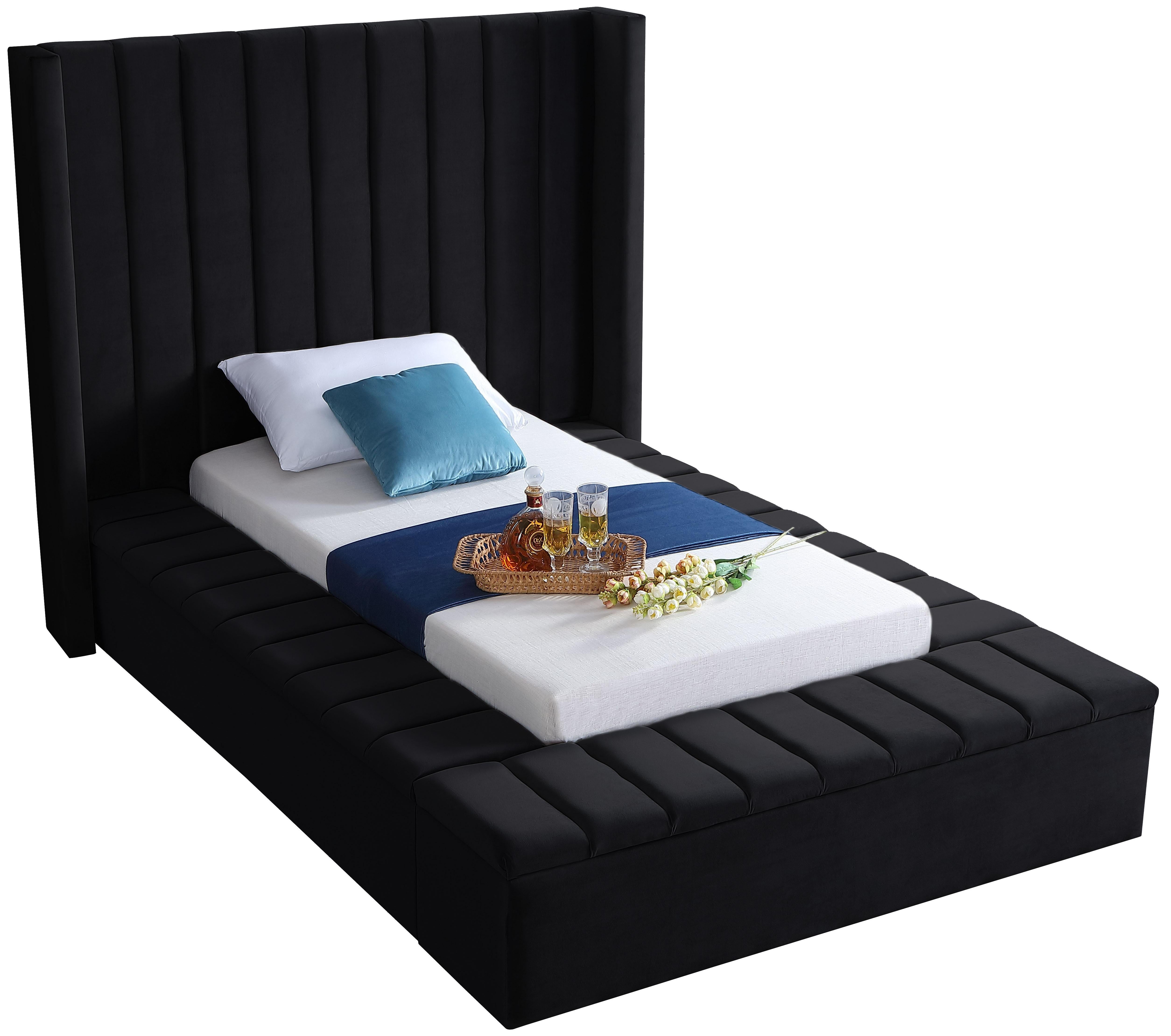 Kiki Black Velvet Twin Bed (3 Boxes) - Luxury Home Furniture (MI)