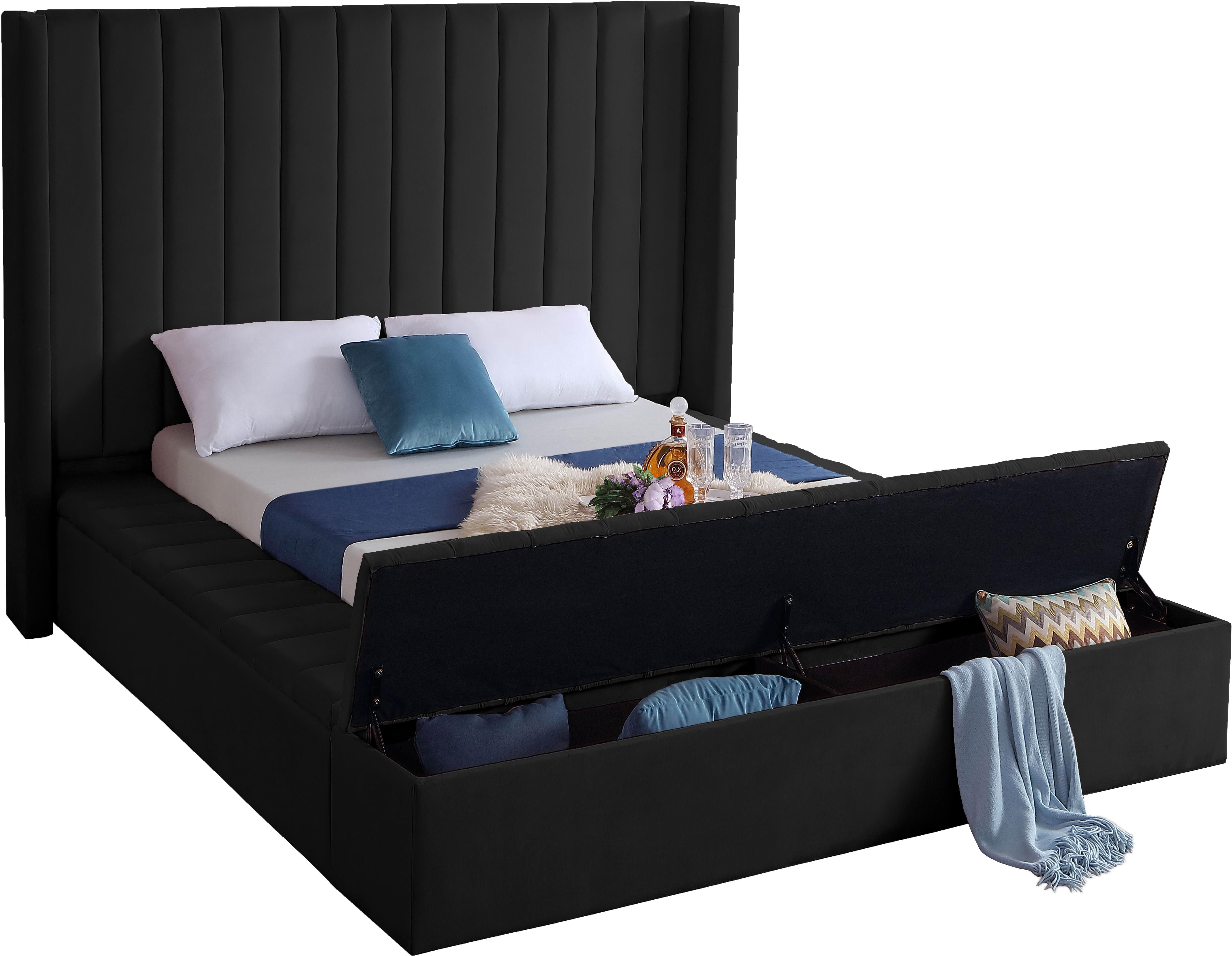 Kiki Black Velvet Queen Bed (3 Boxes) - Luxury Home Furniture (MI)