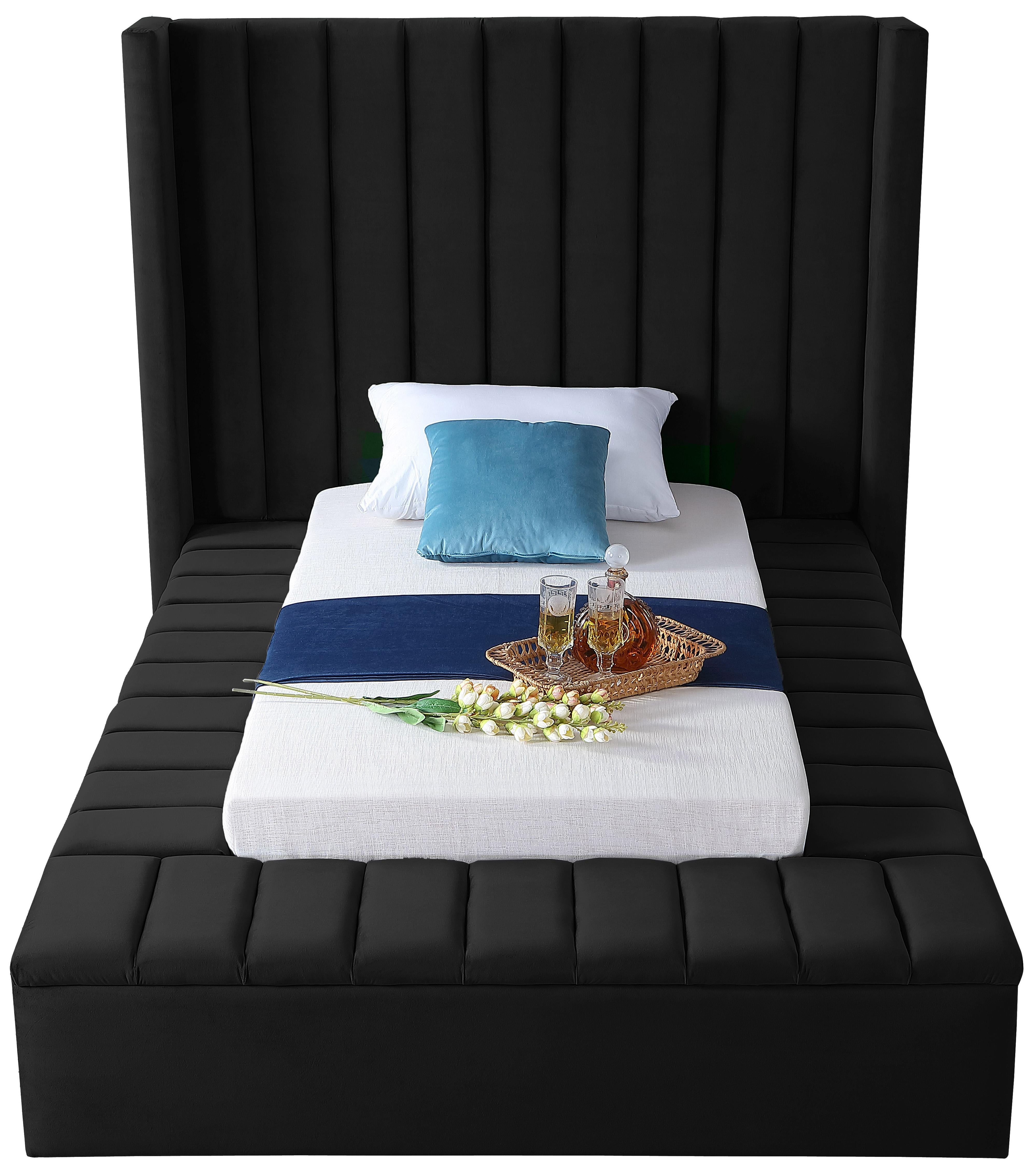 Kiki Black Velvet Twin Bed (3 Boxes) - Luxury Home Furniture (MI)