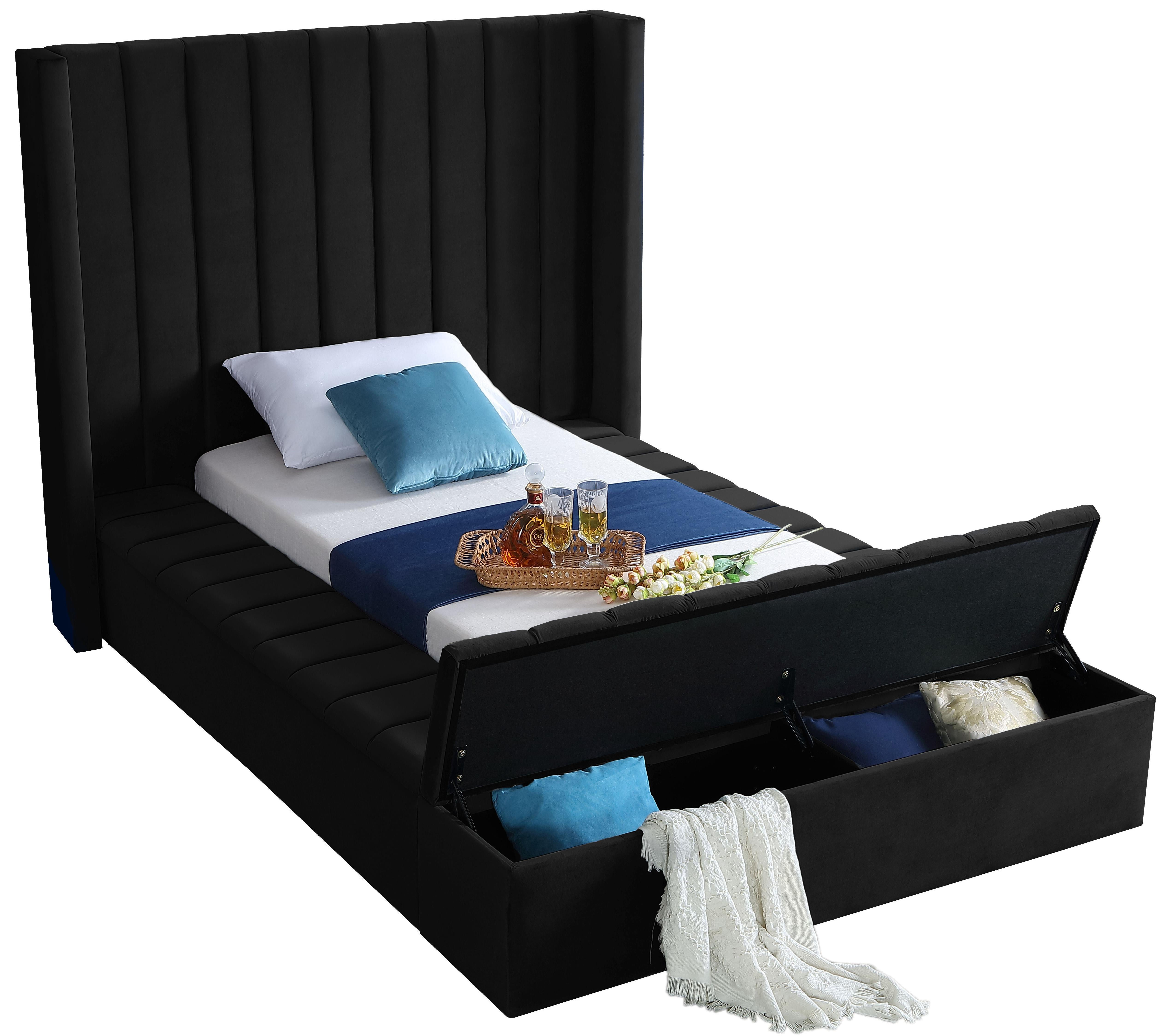 Kiki Black Velvet Twin Bed (3 Boxes) - Luxury Home Furniture (MI)