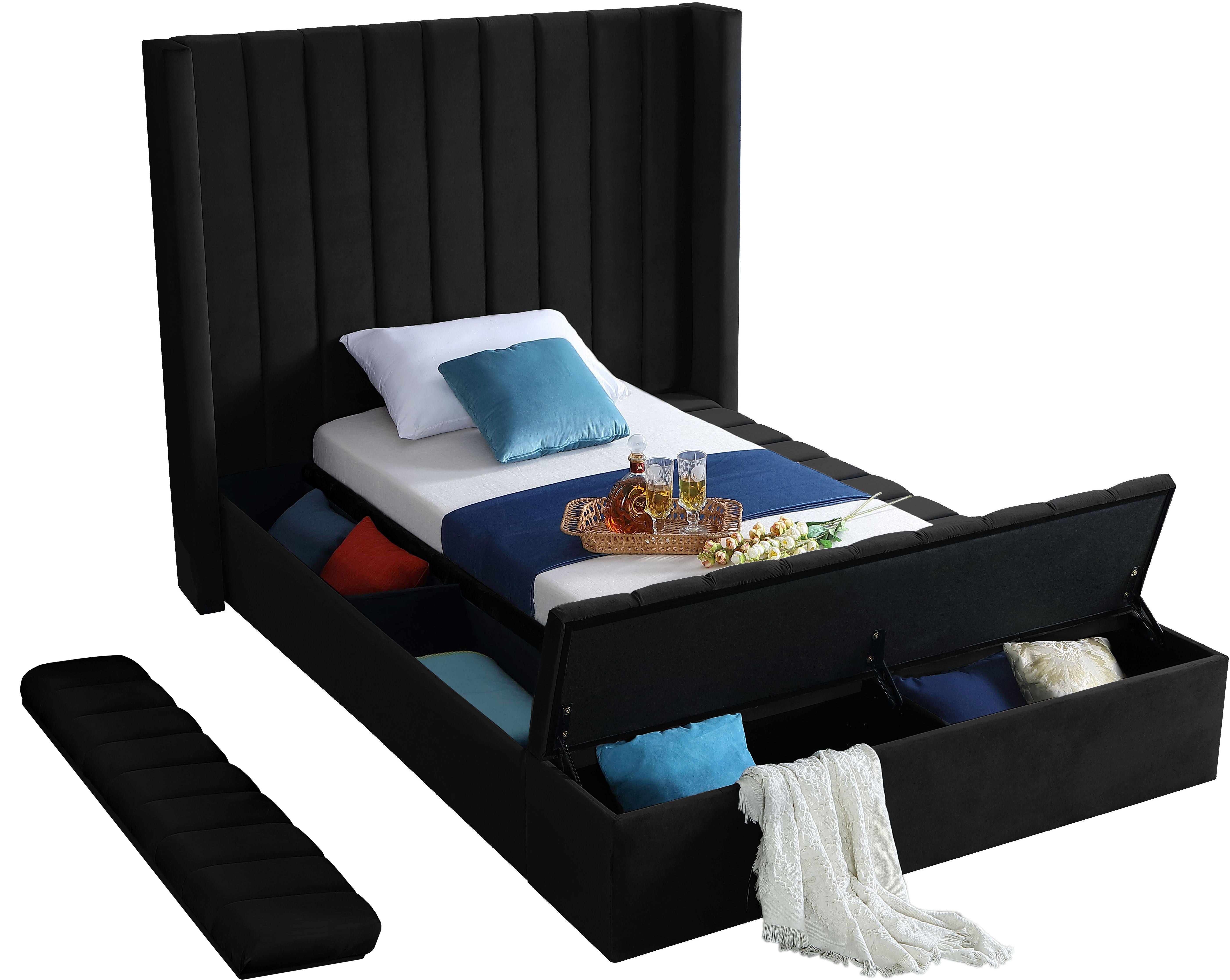 Kiki Black Velvet Twin Bed (3 Boxes) - Luxury Home Furniture (MI)