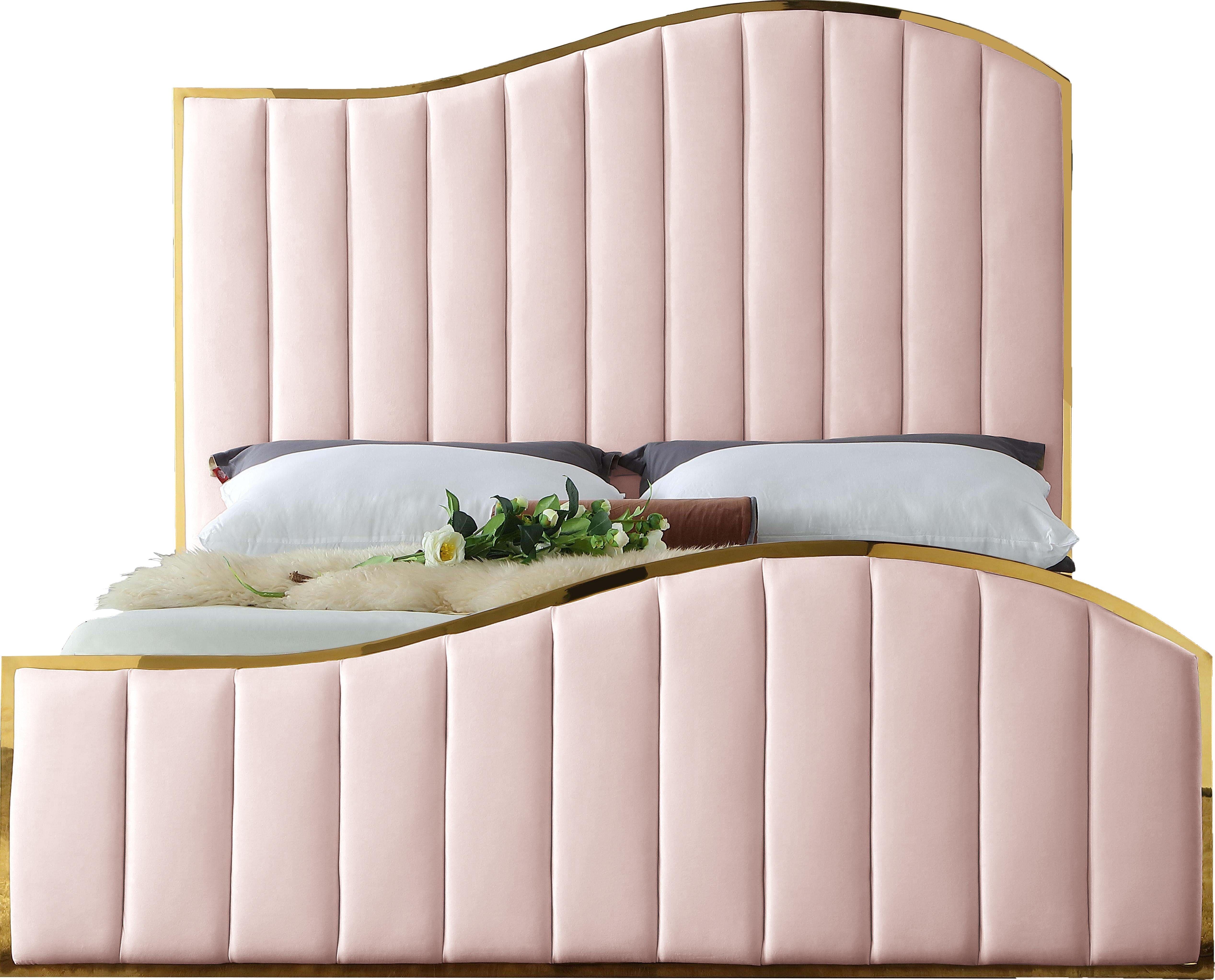 Jolie Pink Velvet Queen Bed (3 Boxes) - Luxury Home Furniture (MI)