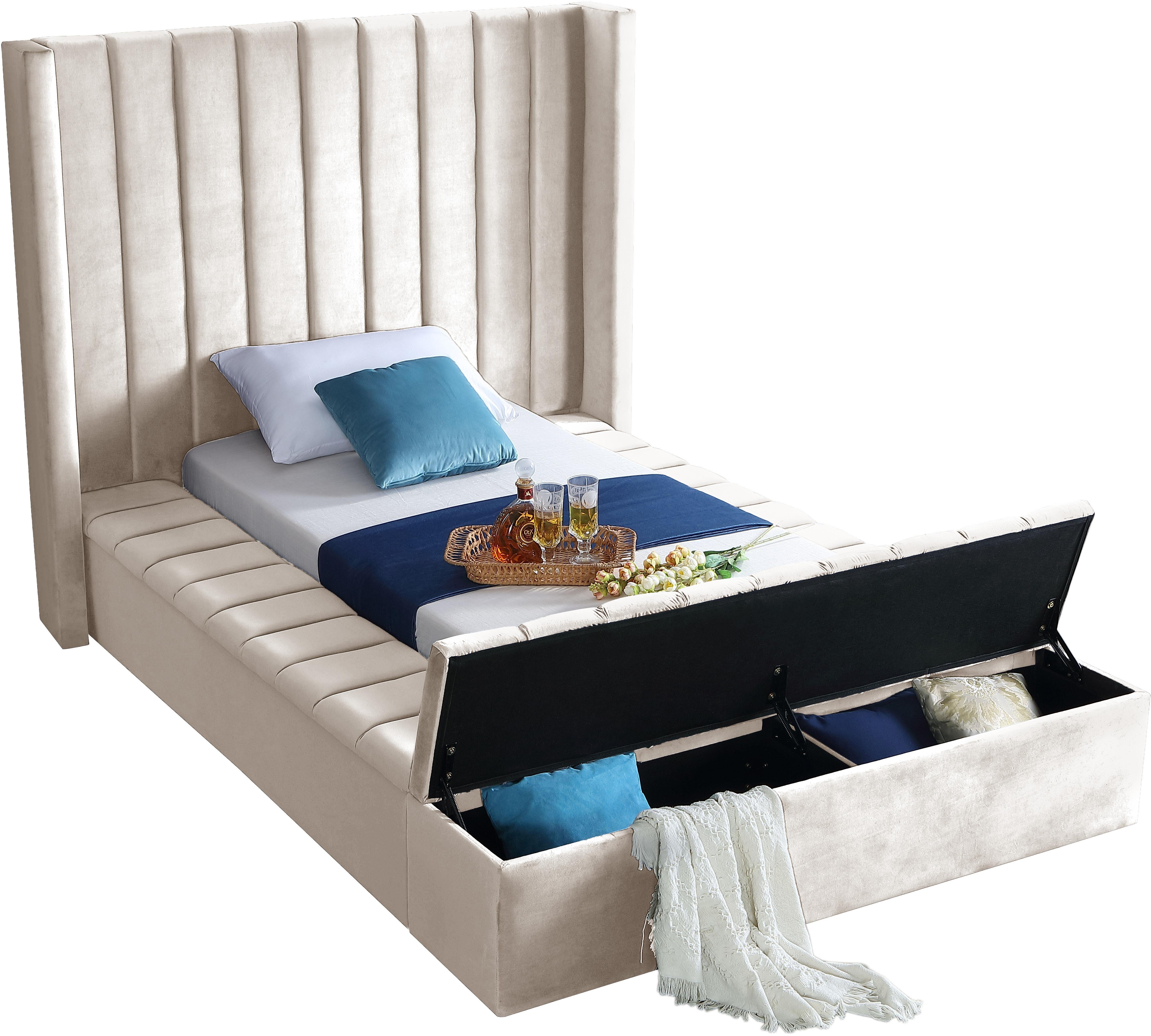 Kiki Cream Velvet Twin Bed (3 Boxes) - Luxury Home Furniture (MI)