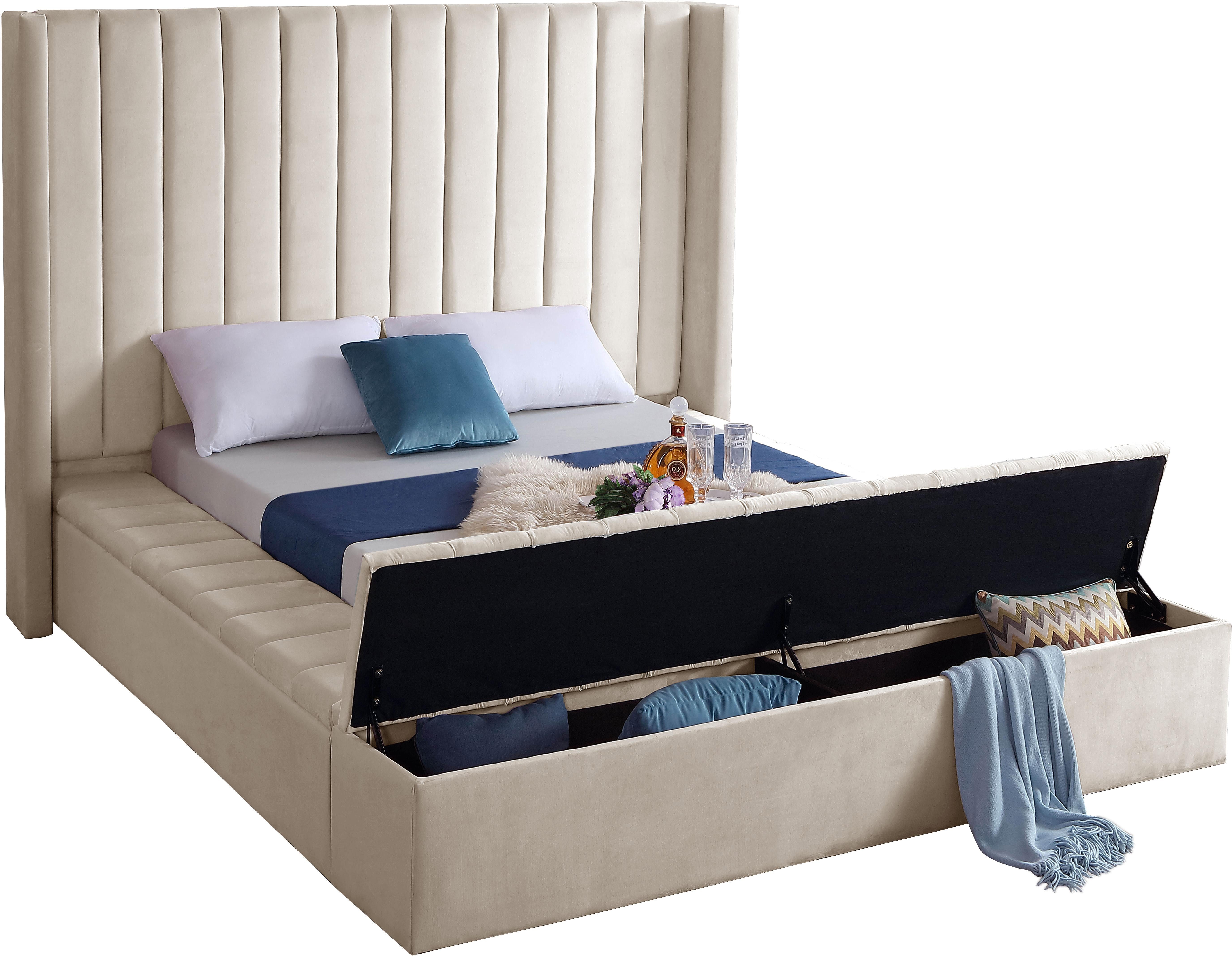 Kiki Cream Velvet Queen Bed (3 Boxes) - Luxury Home Furniture (MI)