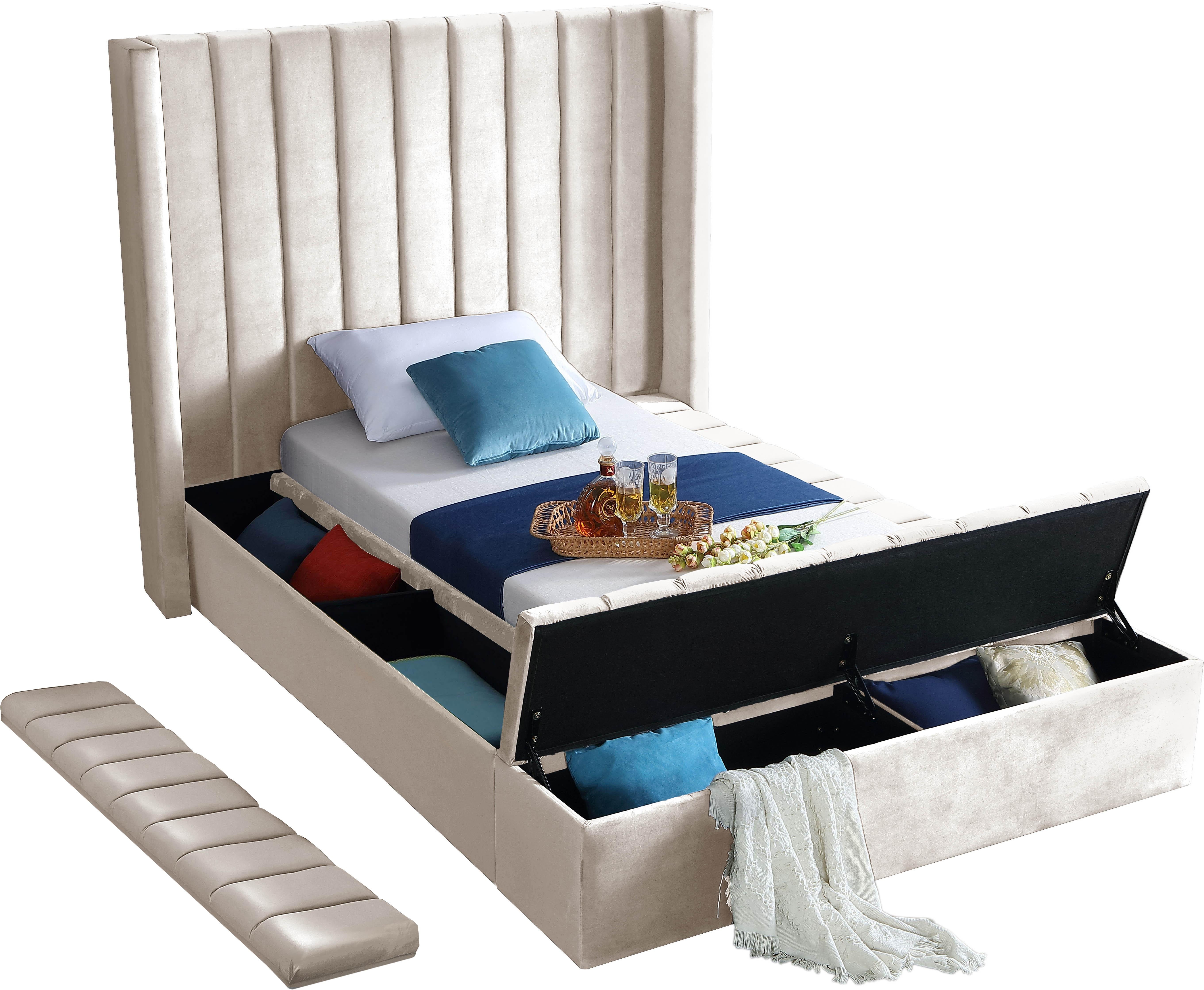 Kiki Cream Velvet Twin Bed (3 Boxes) - Luxury Home Furniture (MI)