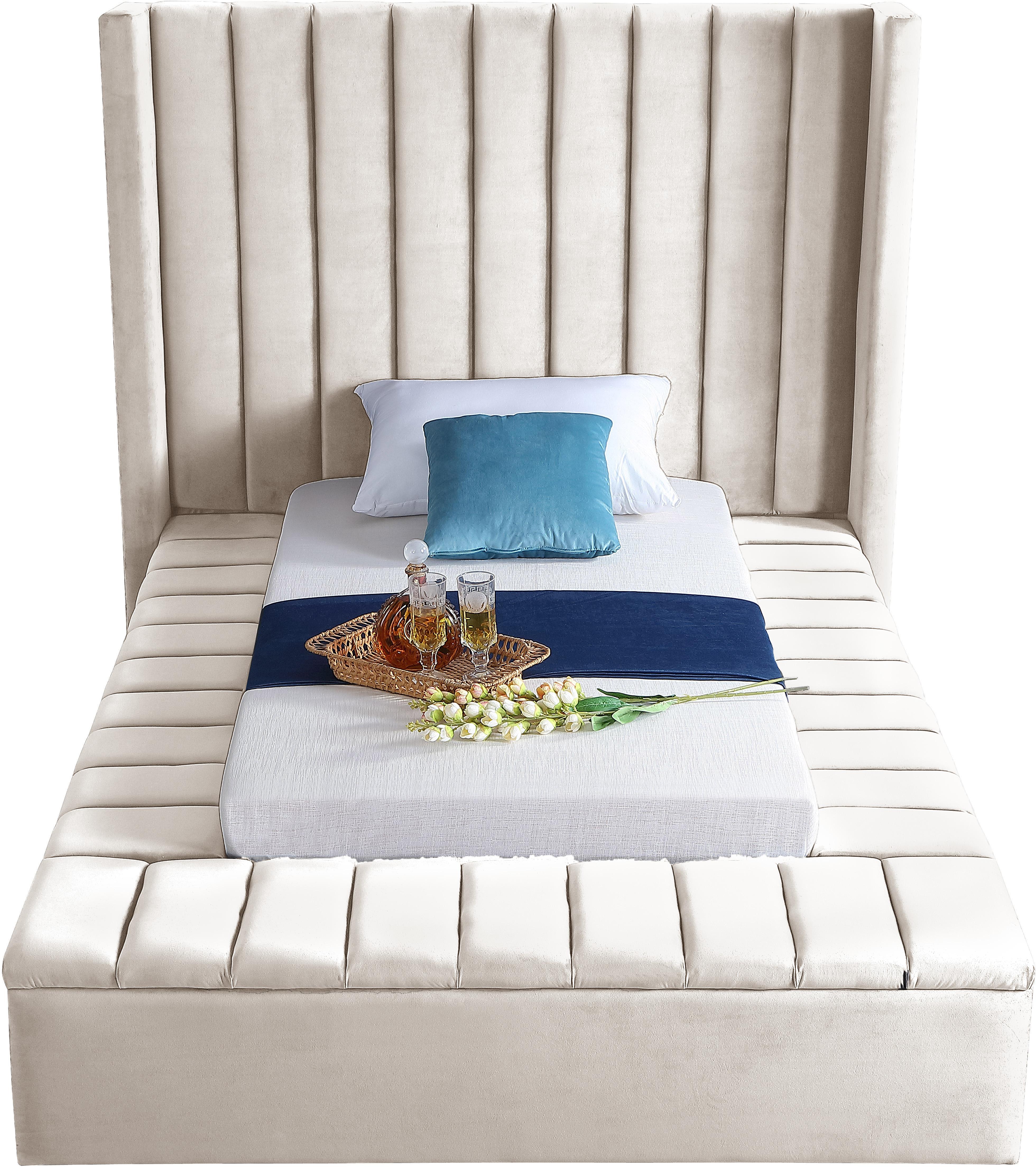 Kiki Cream Velvet Twin Bed (3 Boxes) - Luxury Home Furniture (MI)