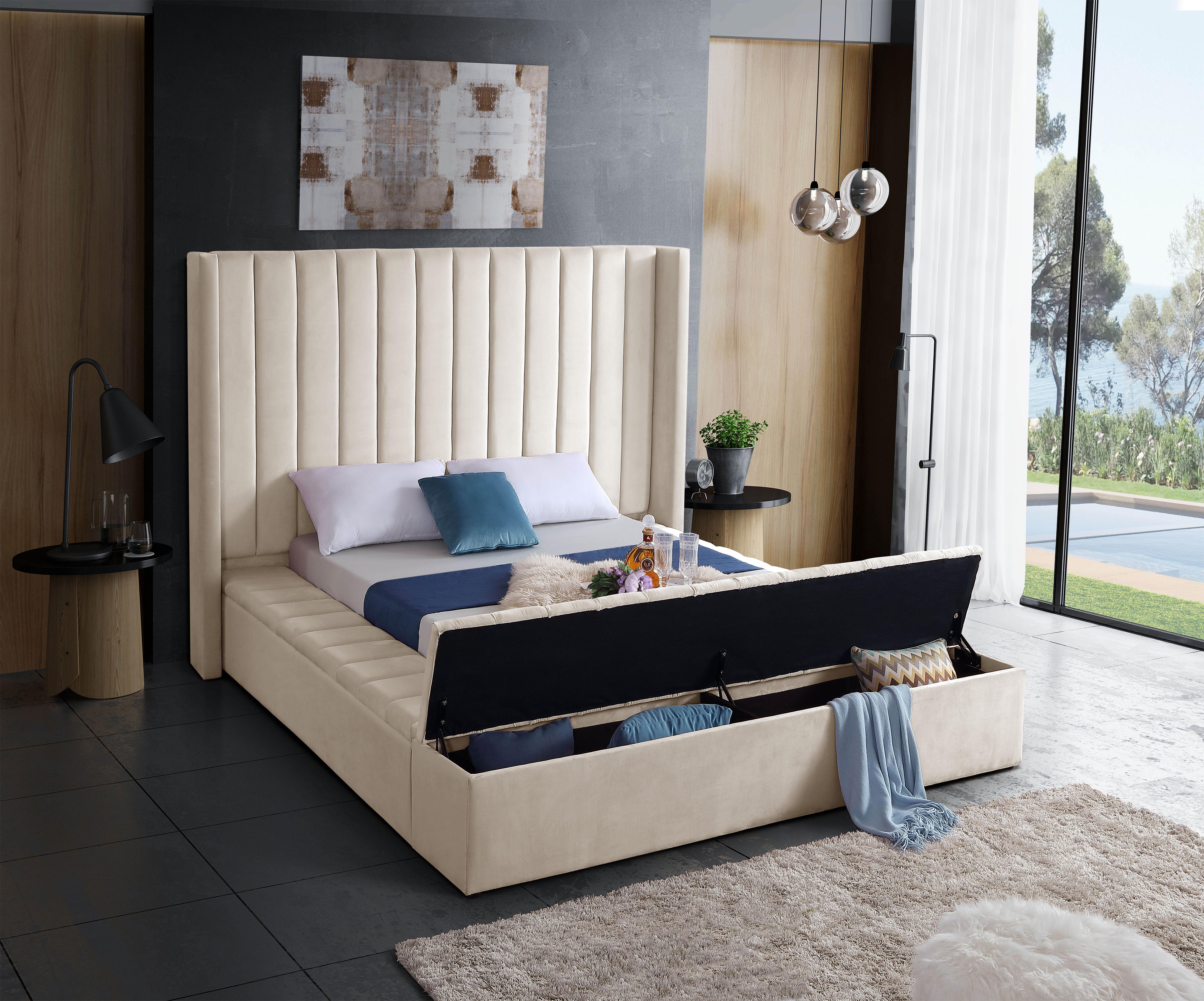 Kiki Cream Velvet Queen Bed (3 Boxes) - Luxury Home Furniture (MI)