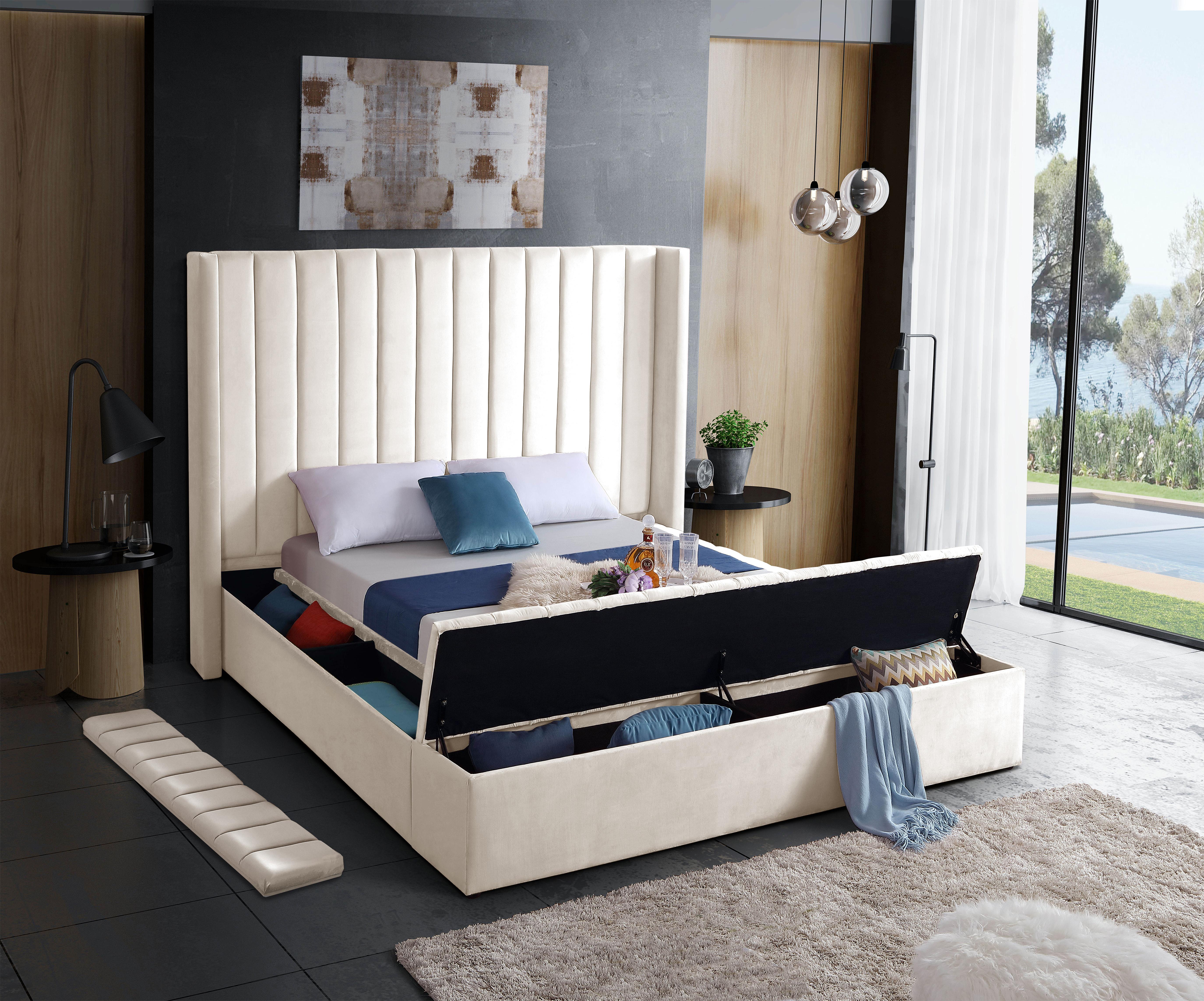 Kiki Cream Velvet King Bed (3 Boxes) - Luxury Home Furniture (MI)