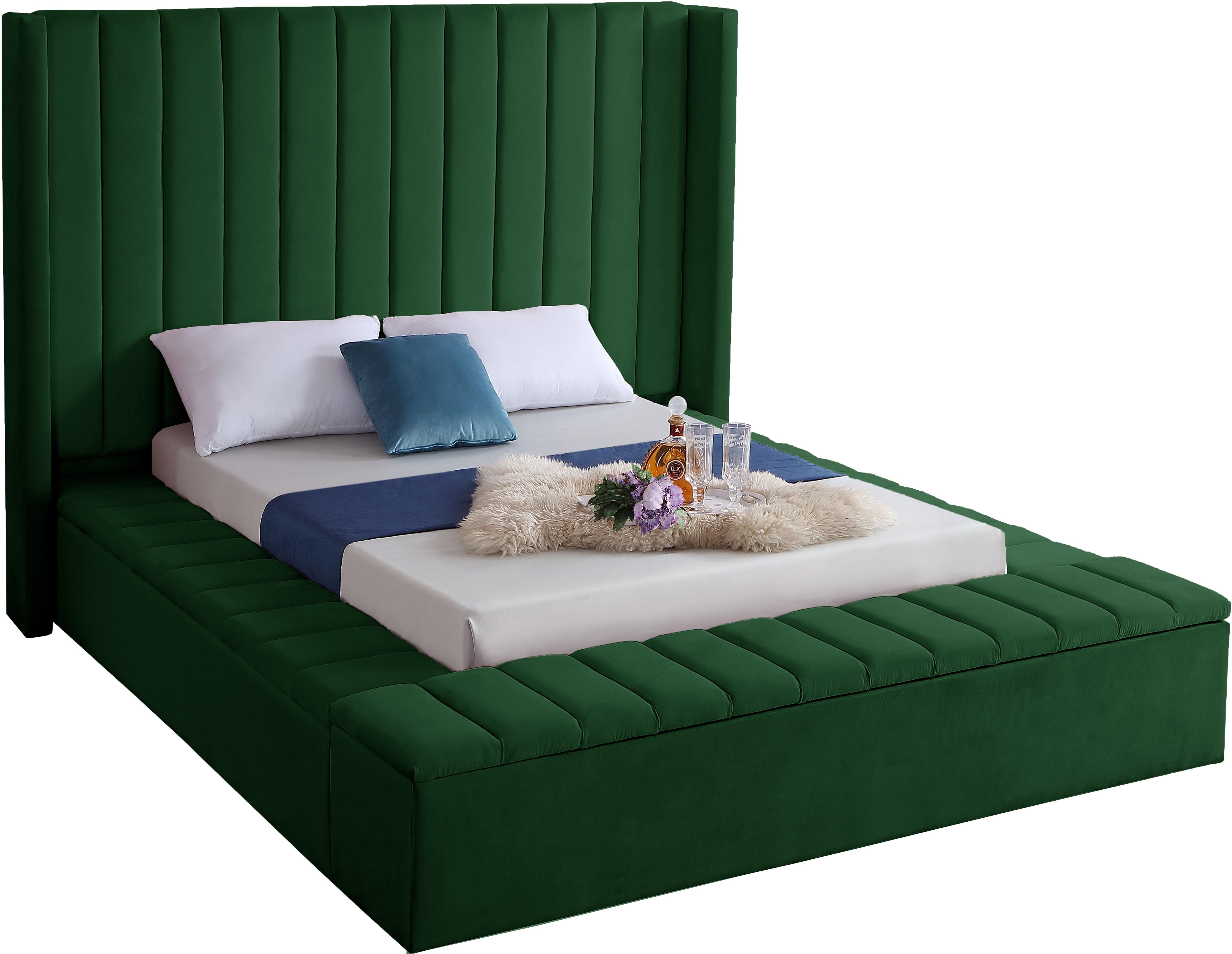 Kiki Green Velvet Queen Bed (3 Boxes) - Luxury Home Furniture (MI)