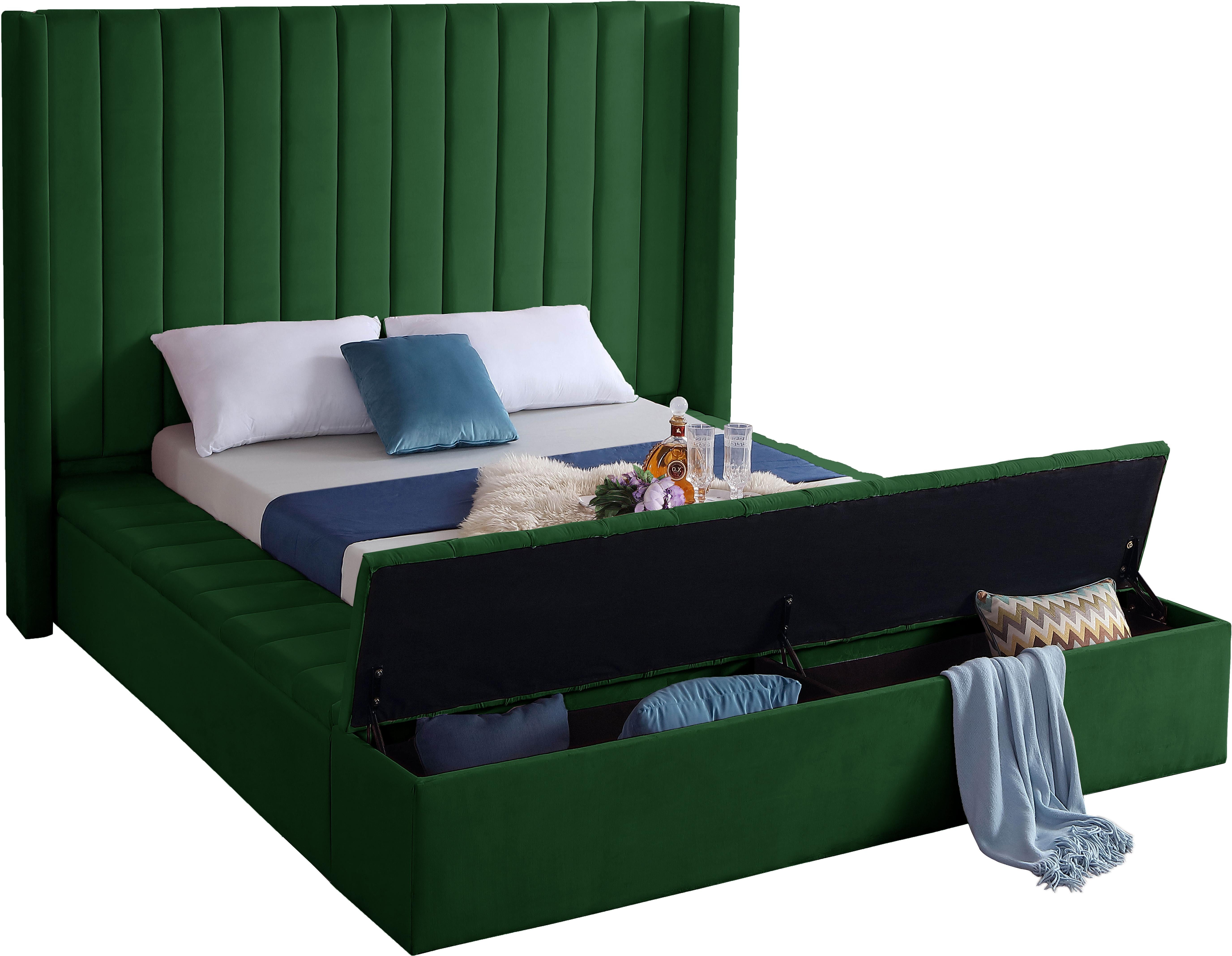 Kiki Green Velvet Queen Bed (3 Boxes) - Luxury Home Furniture (MI)
