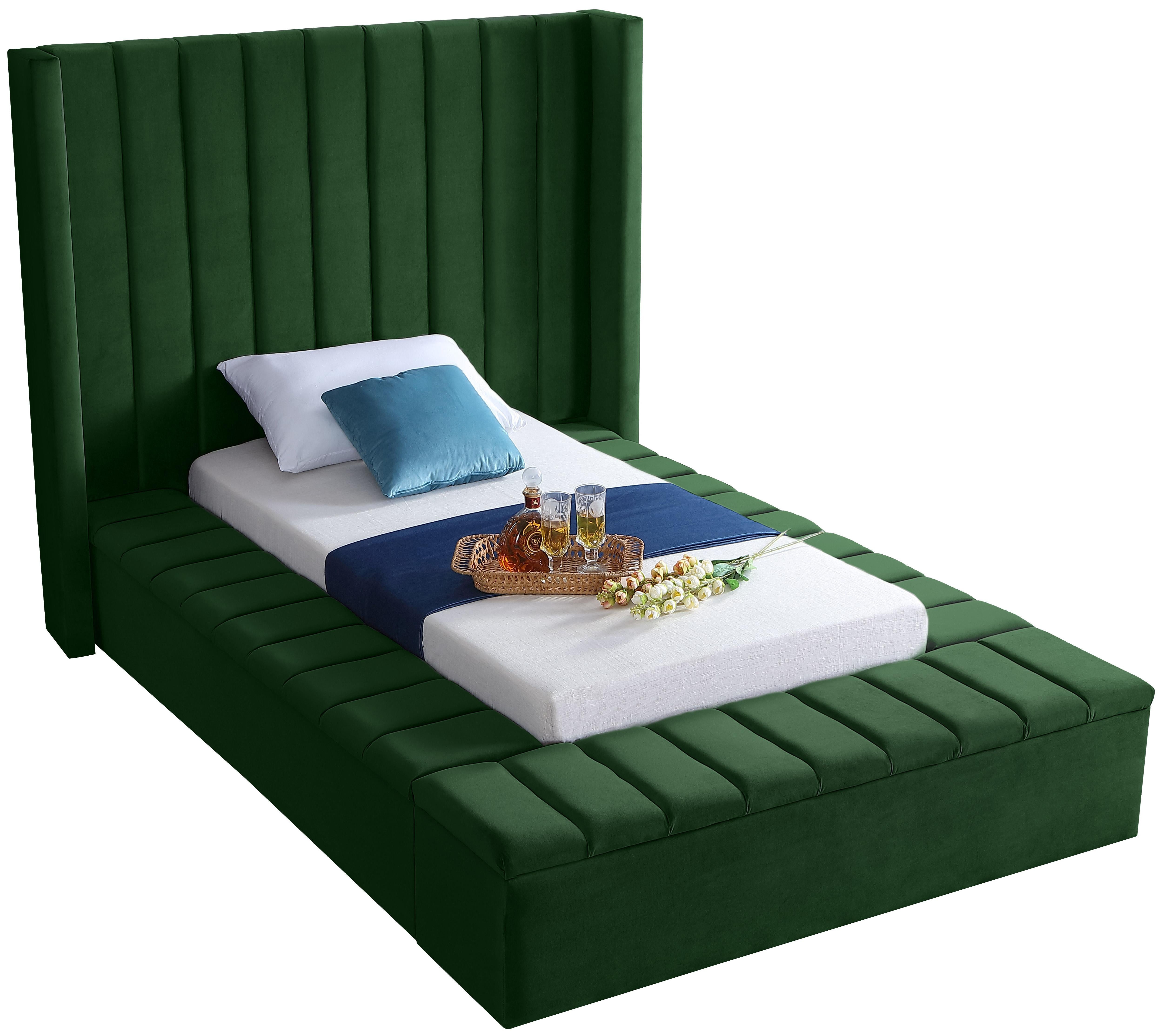 Kiki Green Velvet Twin Bed (3 Boxes) - Luxury Home Furniture (MI)
