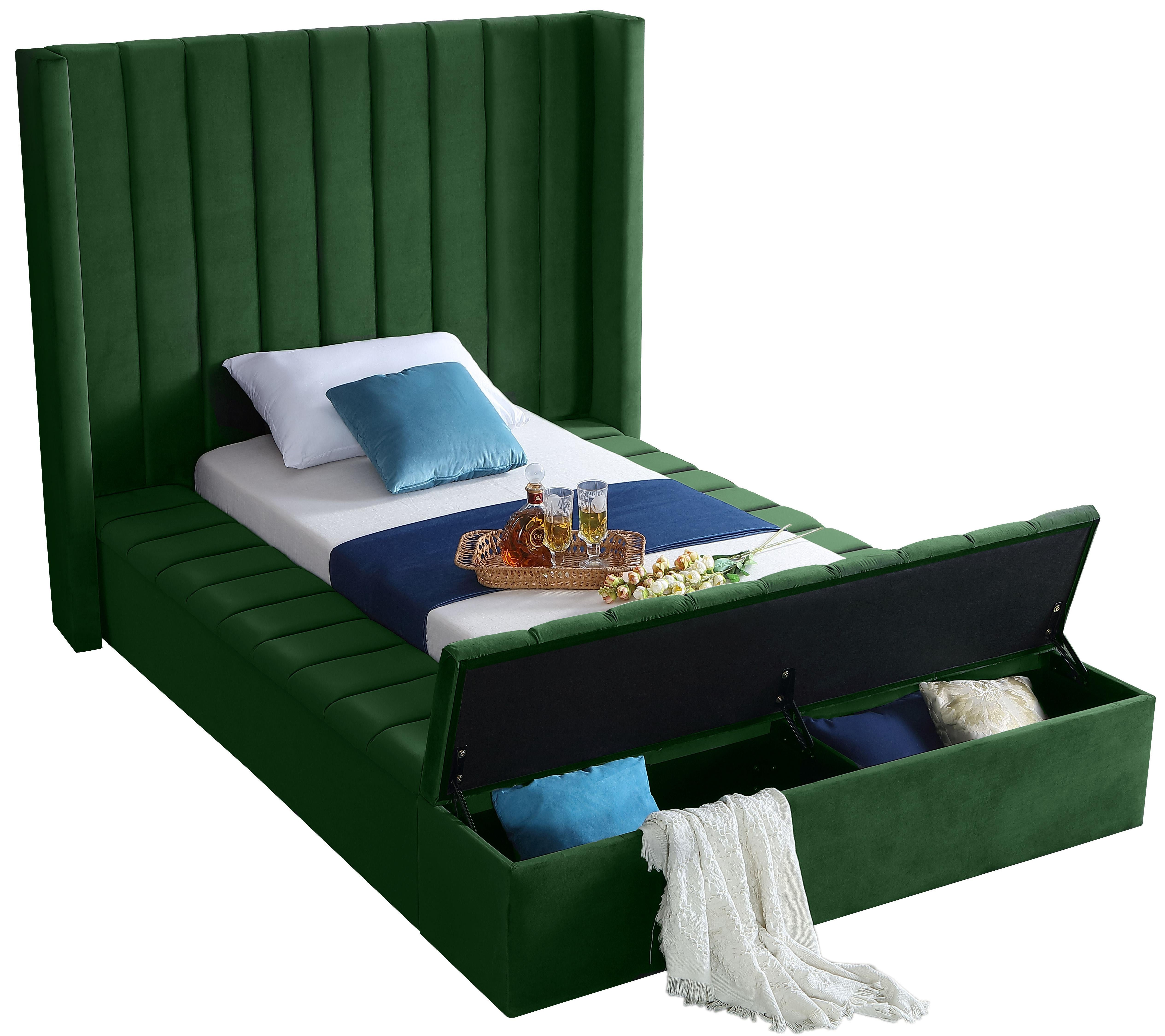 Kiki Green Velvet Twin Bed (3 Boxes) - Luxury Home Furniture (MI)