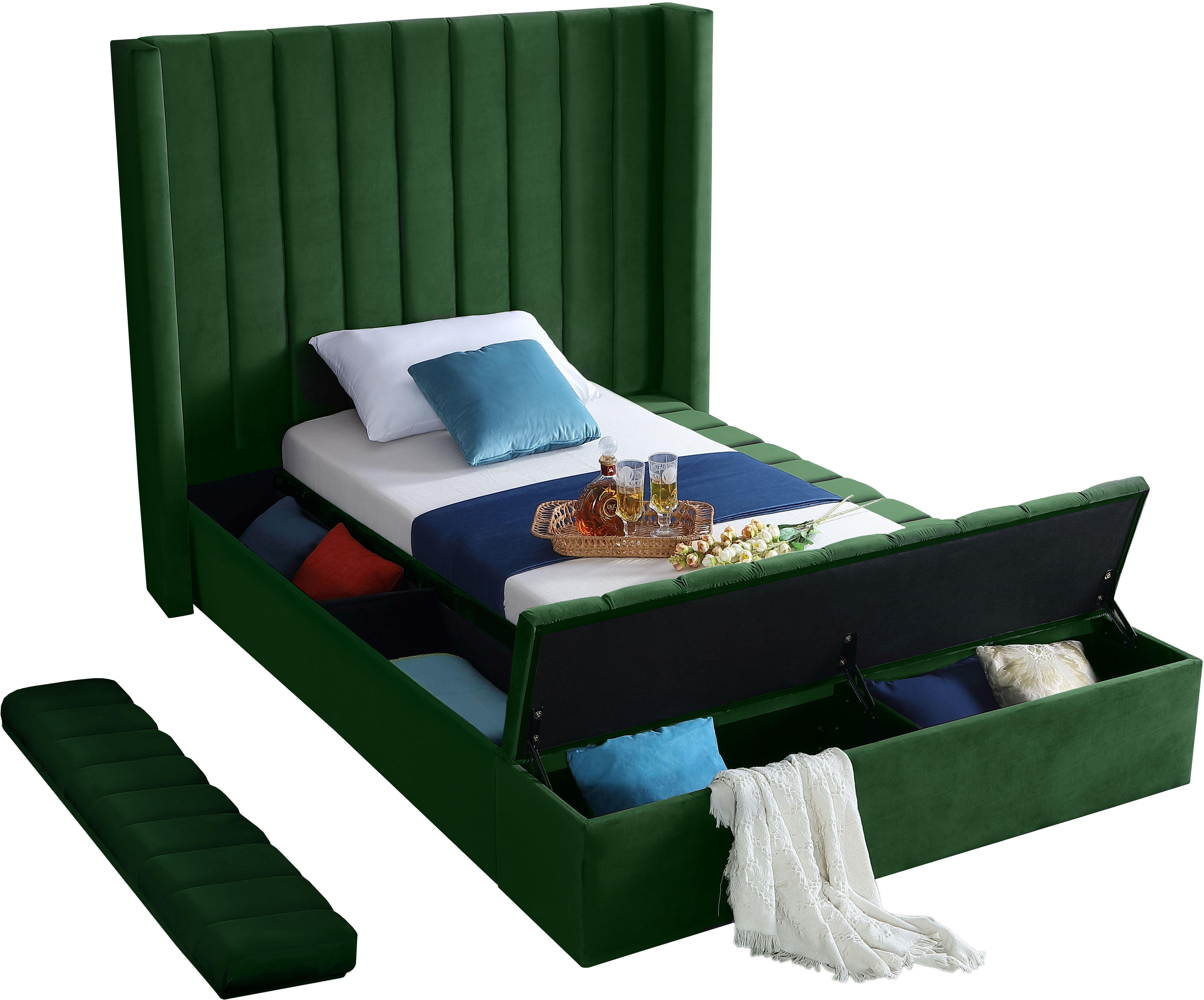 Kiki Green Velvet Twin Bed (3 Boxes) - Luxury Home Furniture (MI)