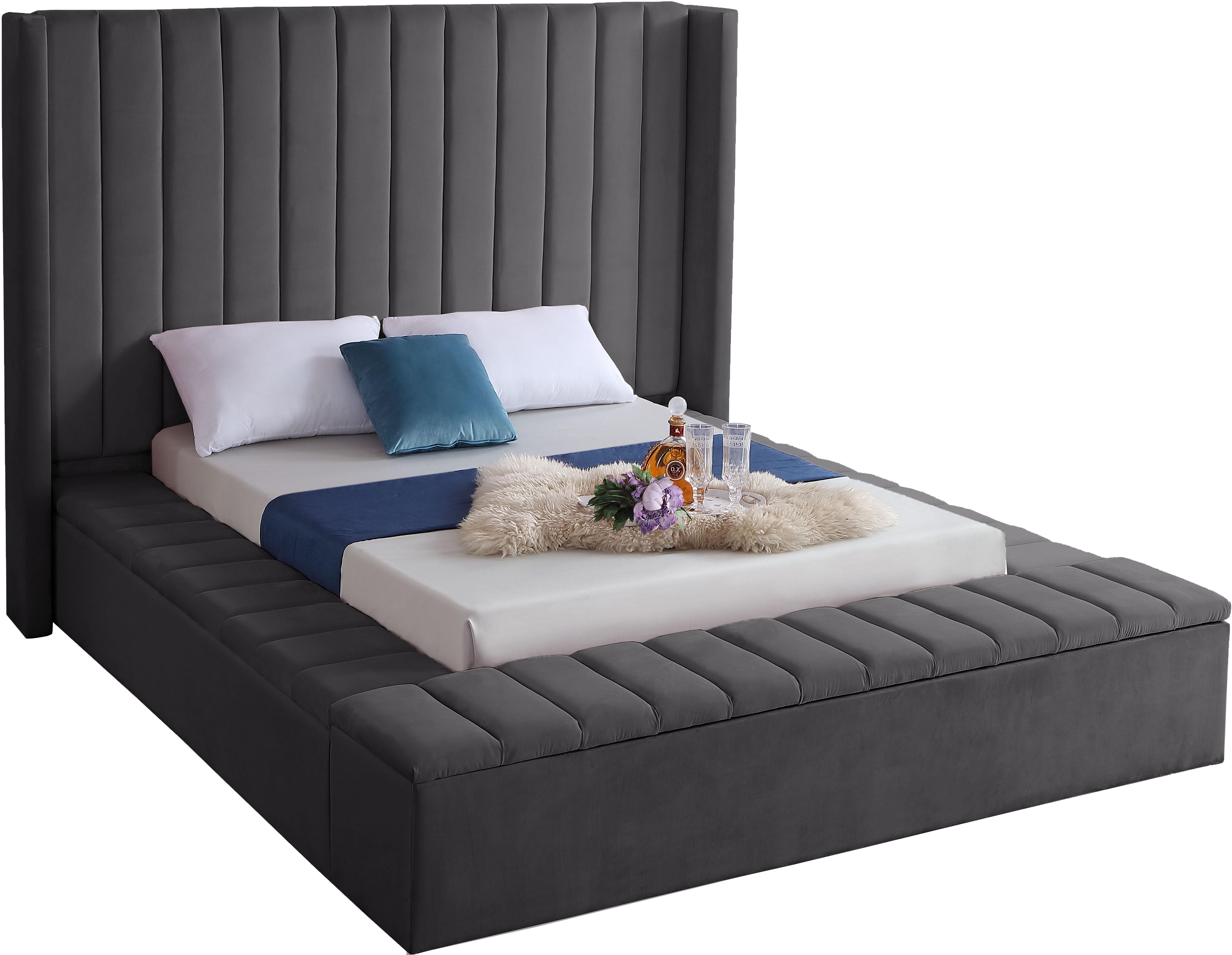 Kiki Grey Velvet Full Bed (3 Boxes) - Luxury Home Furniture (MI)