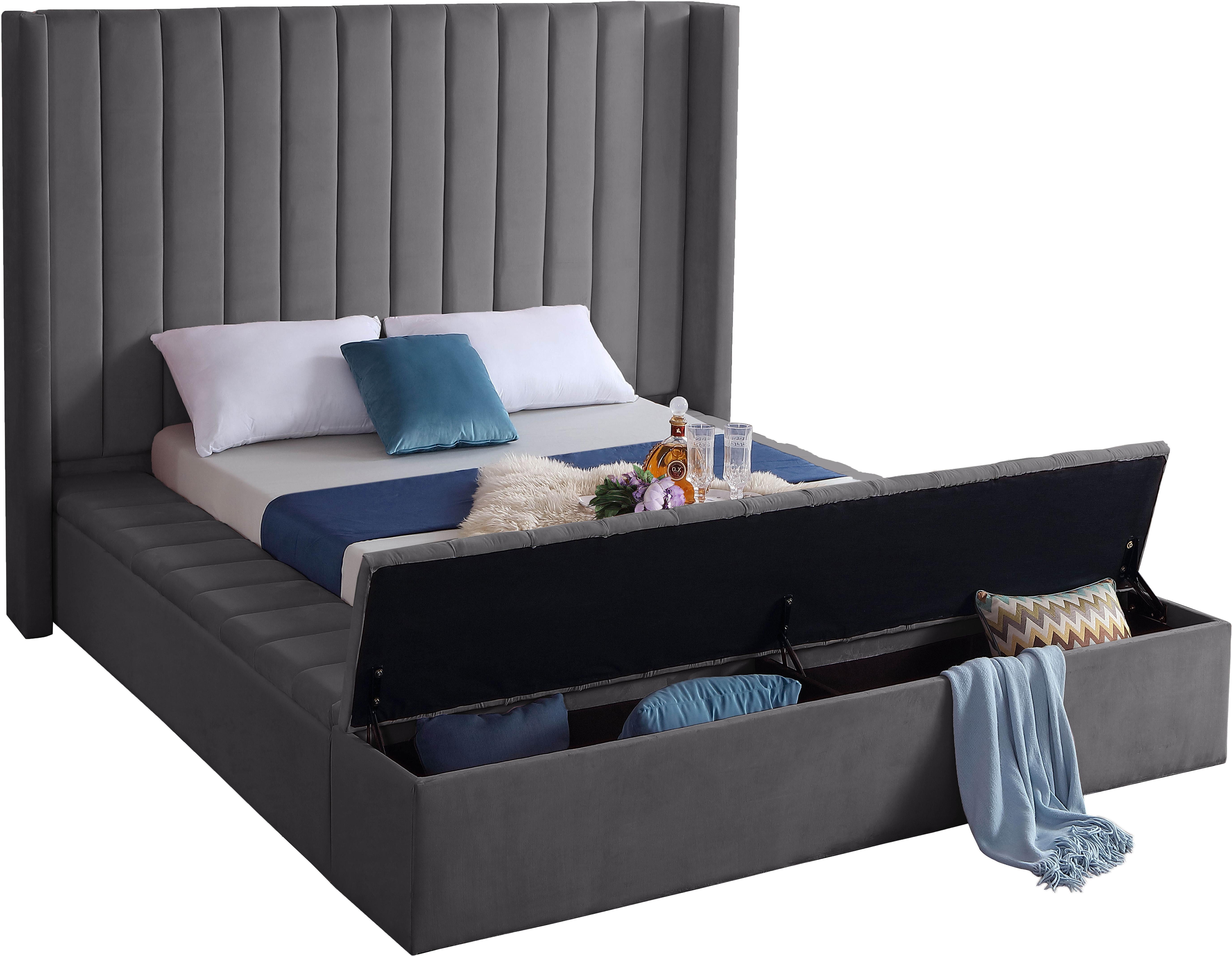 Kiki Grey Velvet Queen Bed (3 Boxes) - Luxury Home Furniture (MI)