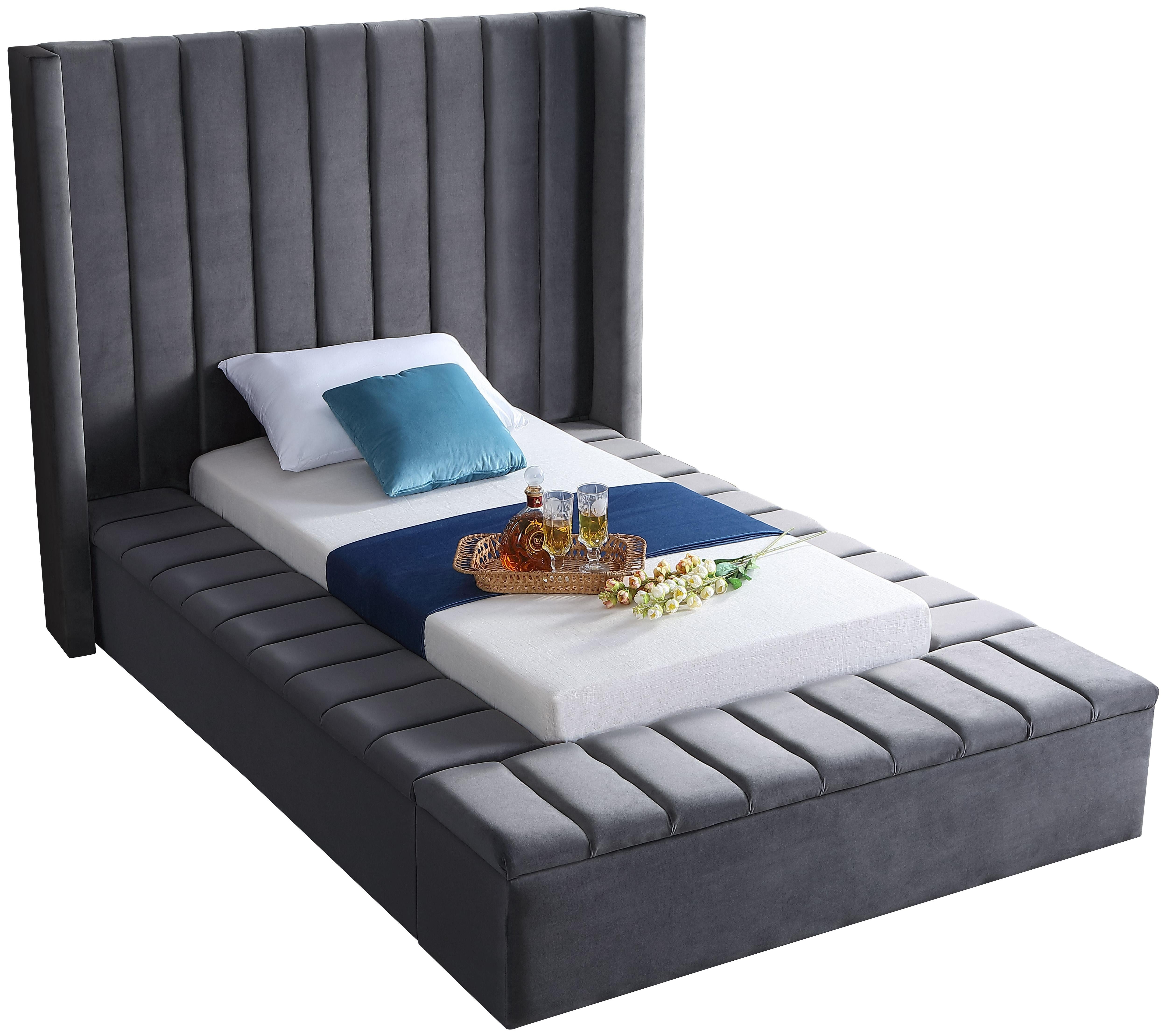 Kiki Grey Velvet Twin Bed (3 Boxes) - Luxury Home Furniture (MI)