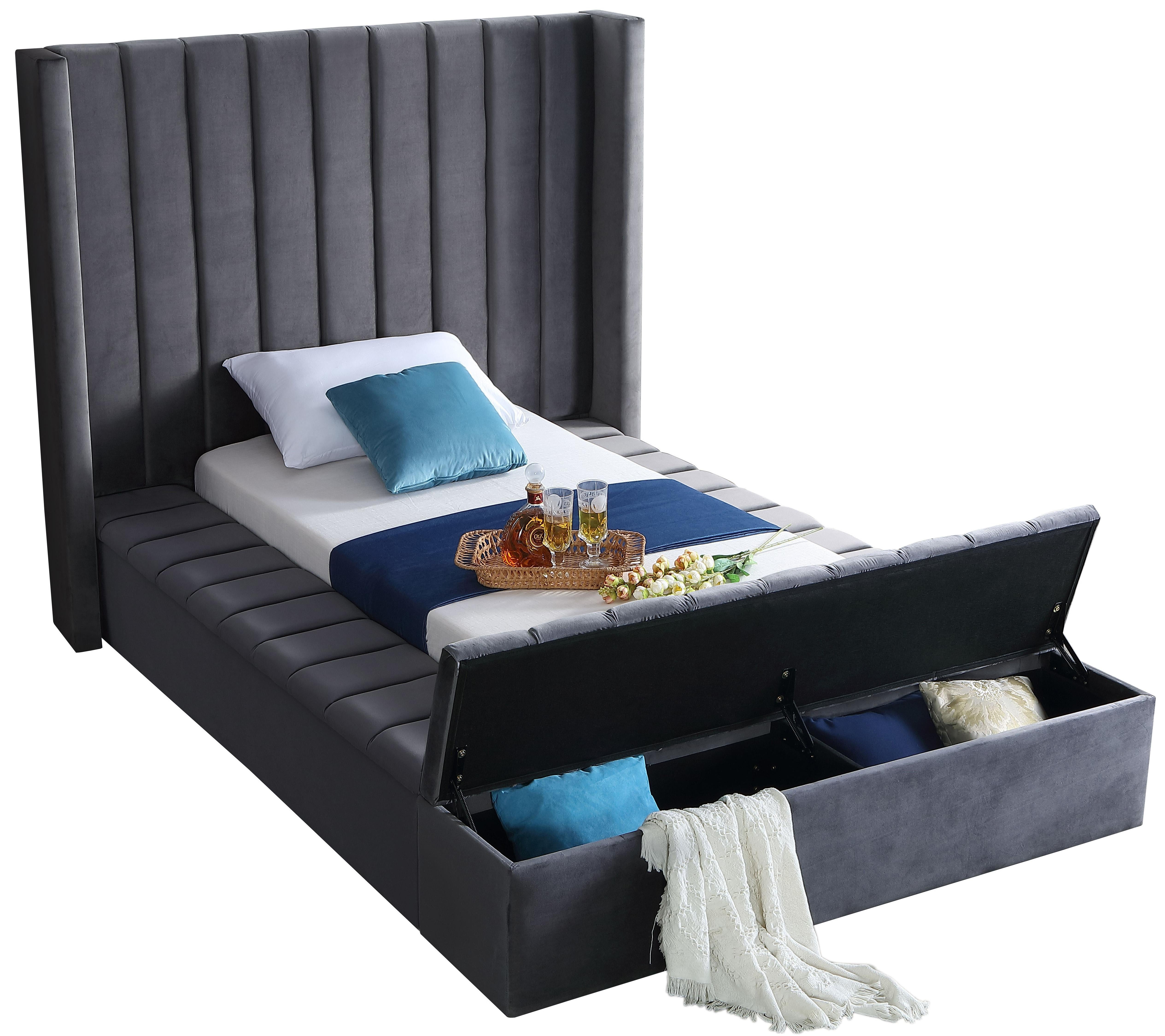 Kiki Grey Velvet Twin Bed (3 Boxes) - Luxury Home Furniture (MI)