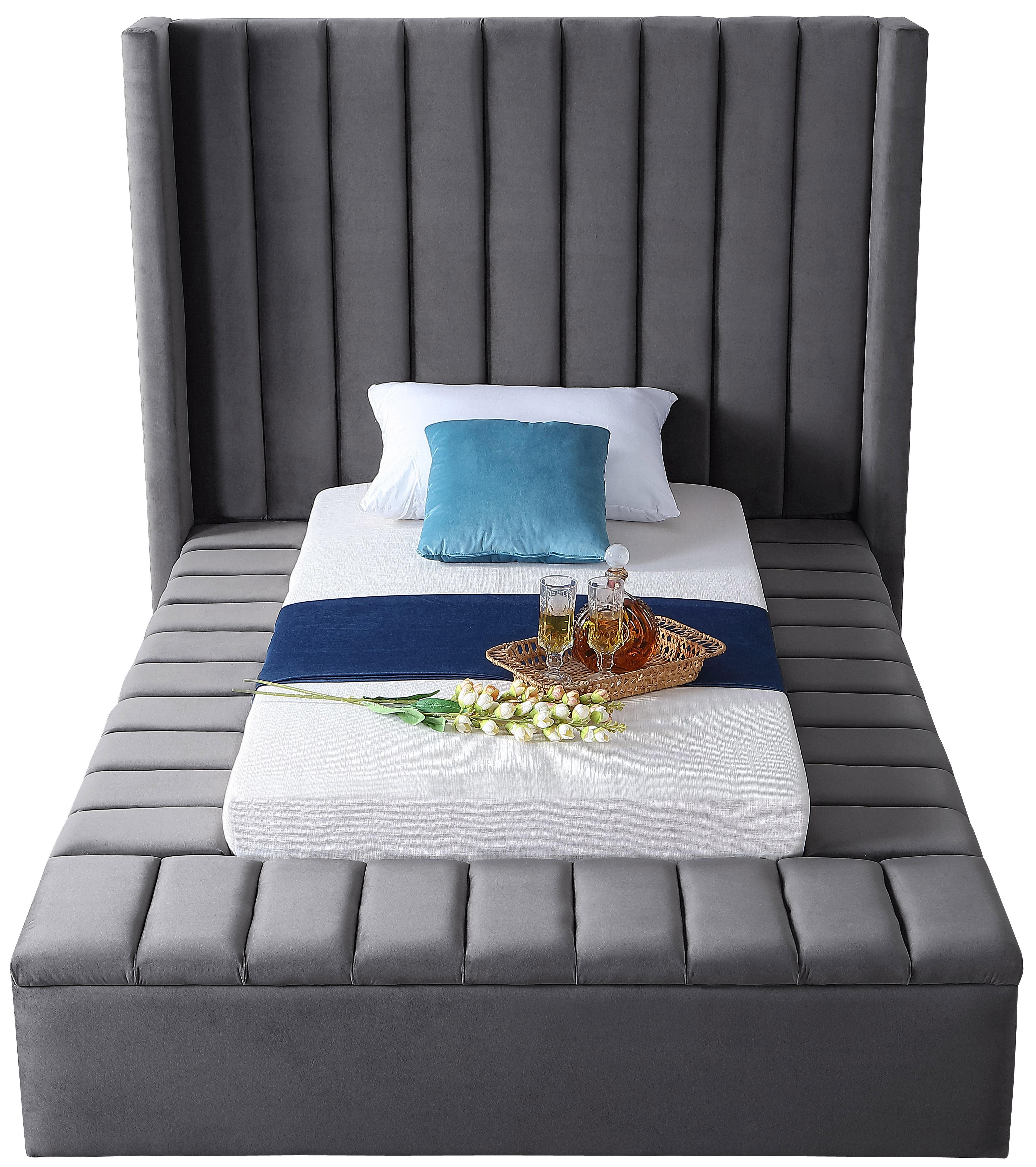 Kiki Grey Velvet Twin Bed (3 Boxes) - Luxury Home Furniture (MI)