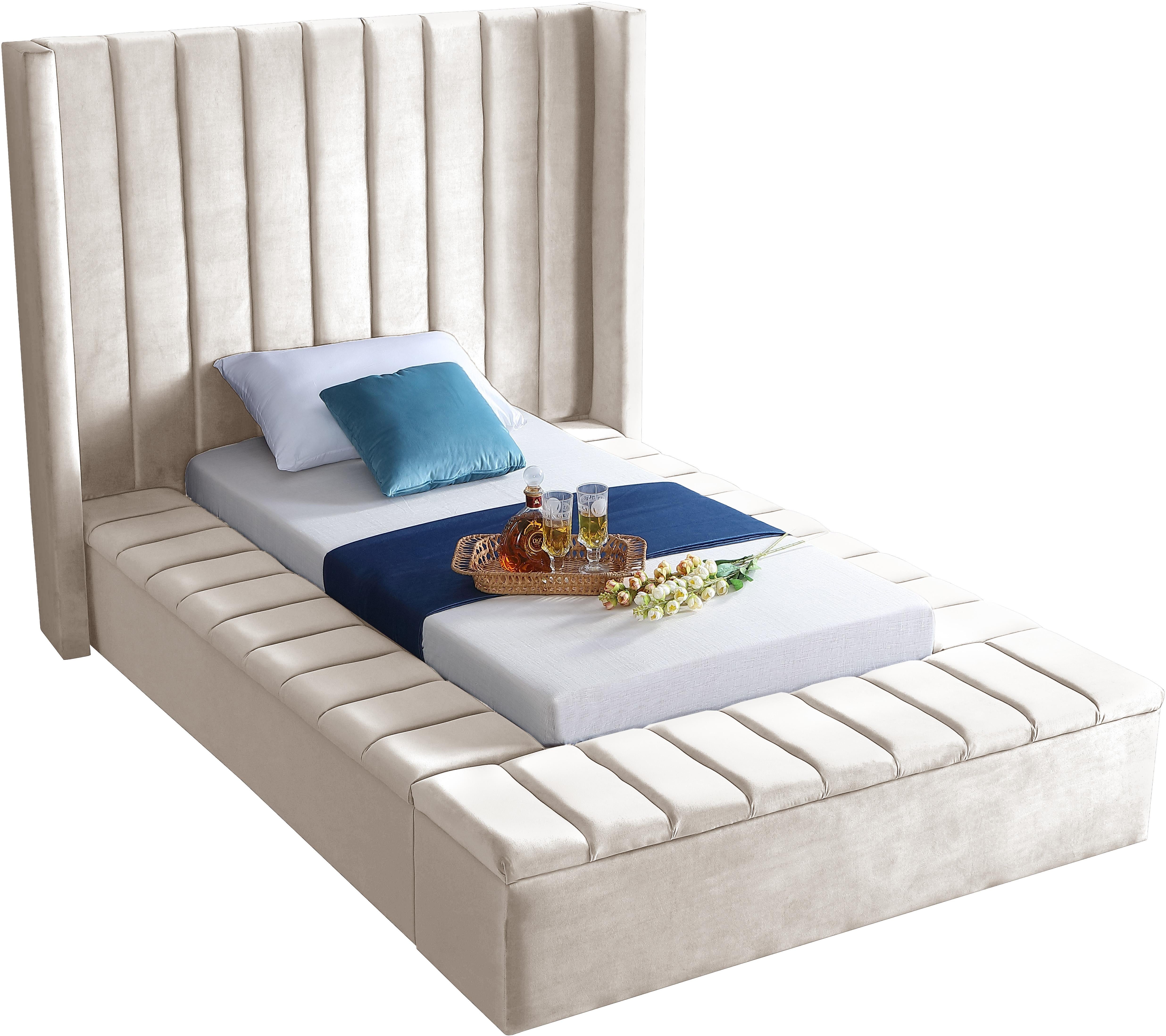 Kiki Cream Velvet Twin Bed (3 Boxes) - Luxury Home Furniture (MI)