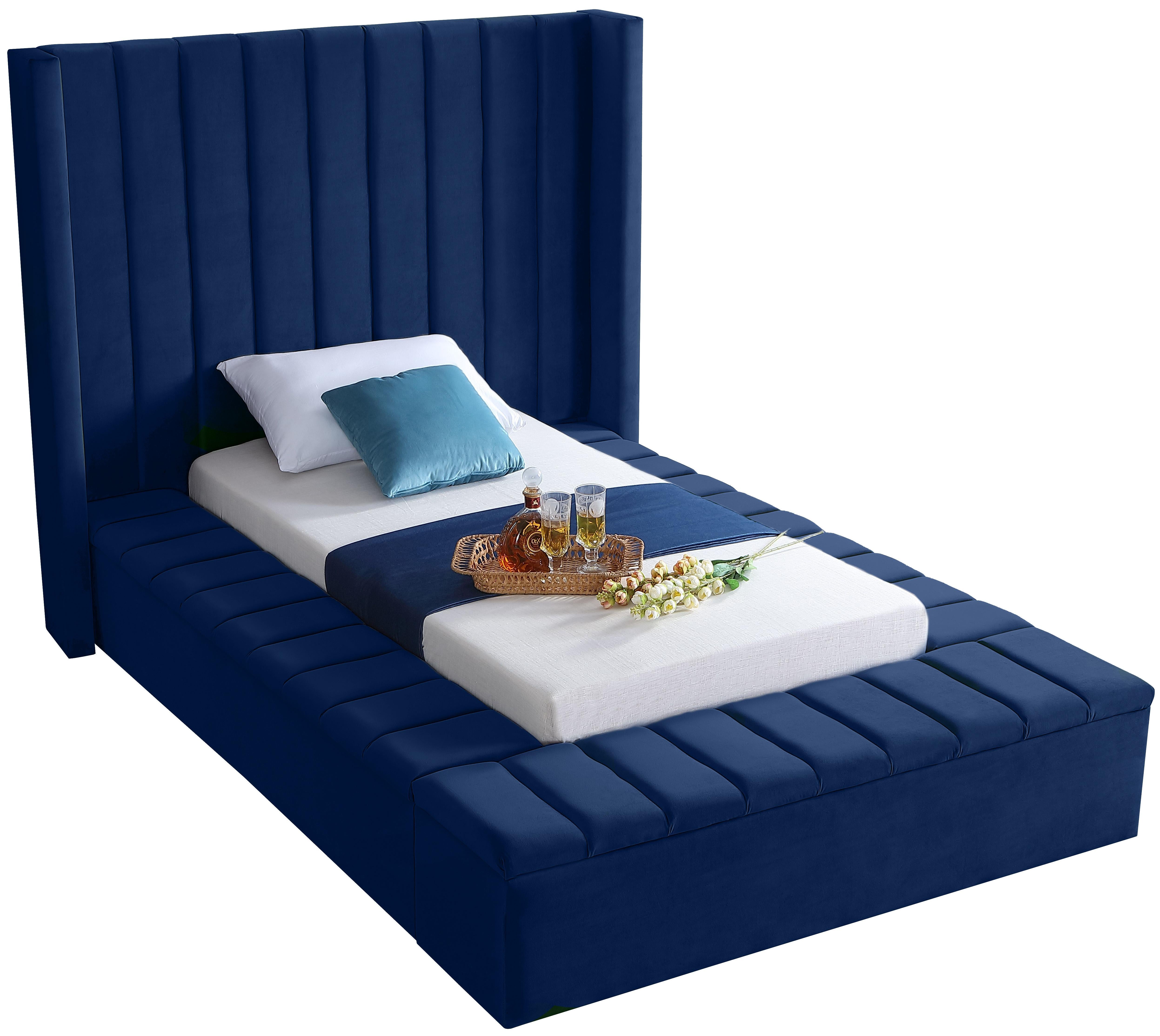Kiki Navy Velvet Twin Bed (3 Boxes) - Luxury Home Furniture (MI)