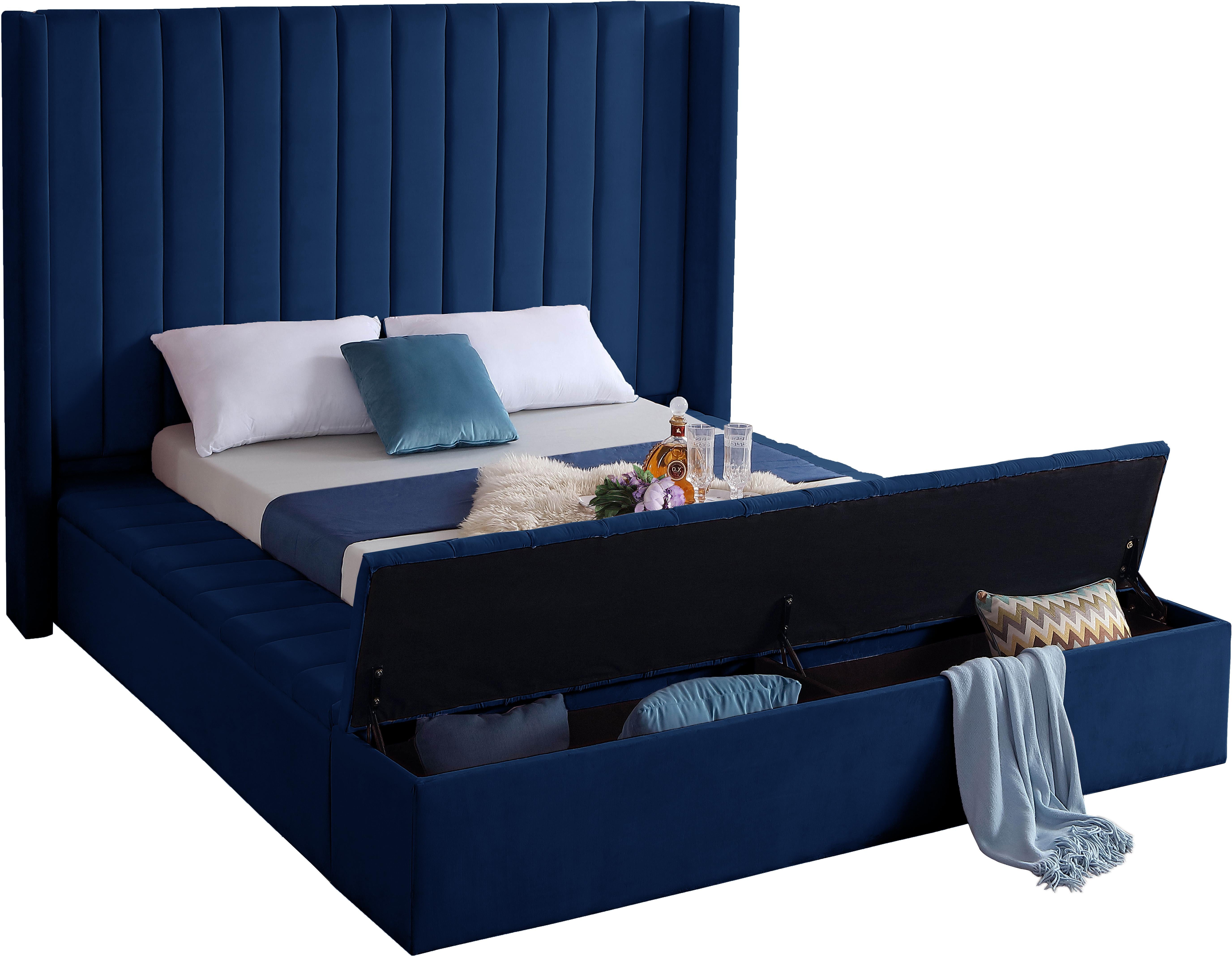 Kiki Navy Velvet Queen Bed (3 Boxes) - Luxury Home Furniture (MI)