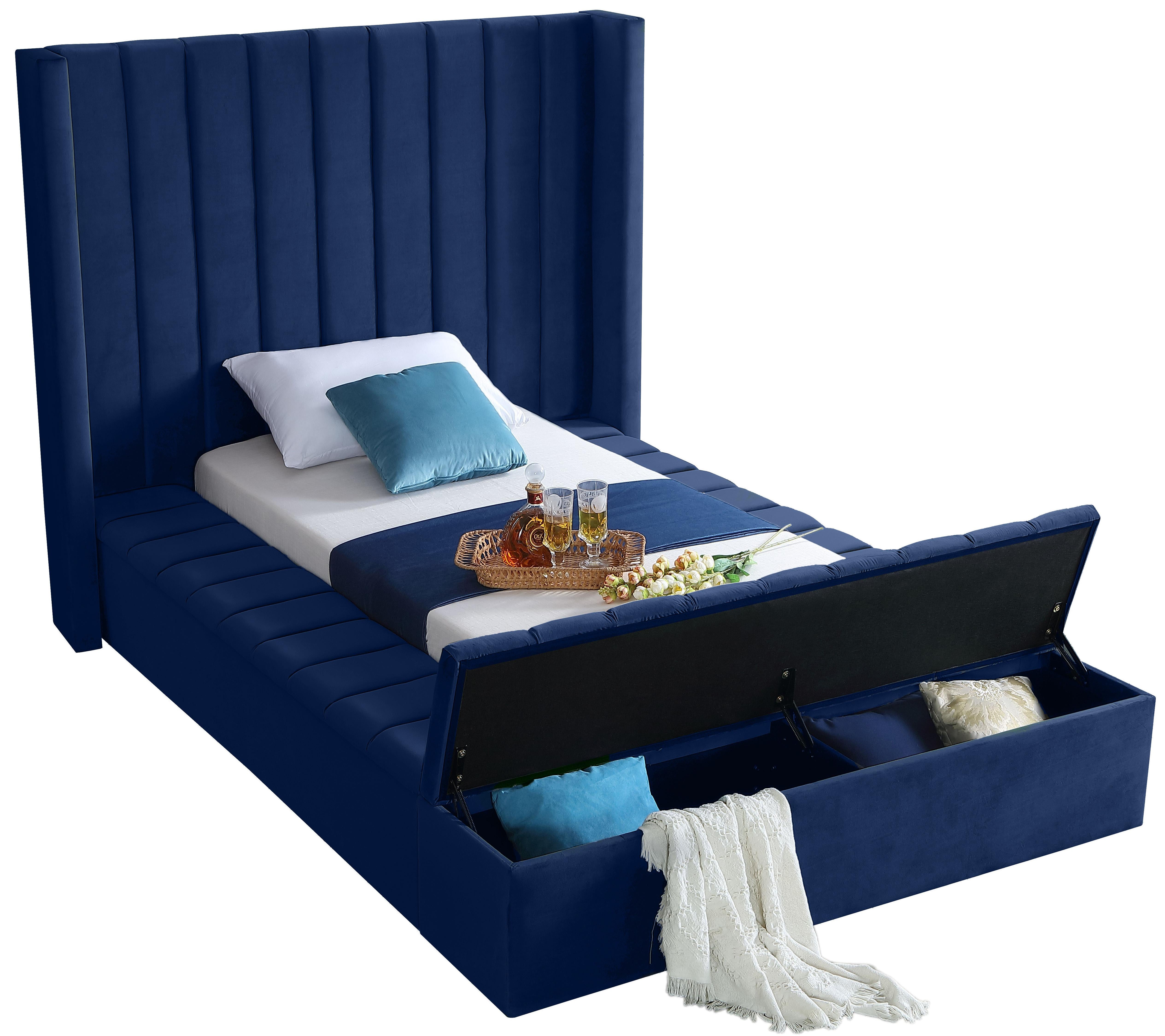 Kiki Navy Velvet Twin Bed (3 Boxes) - Luxury Home Furniture (MI)
