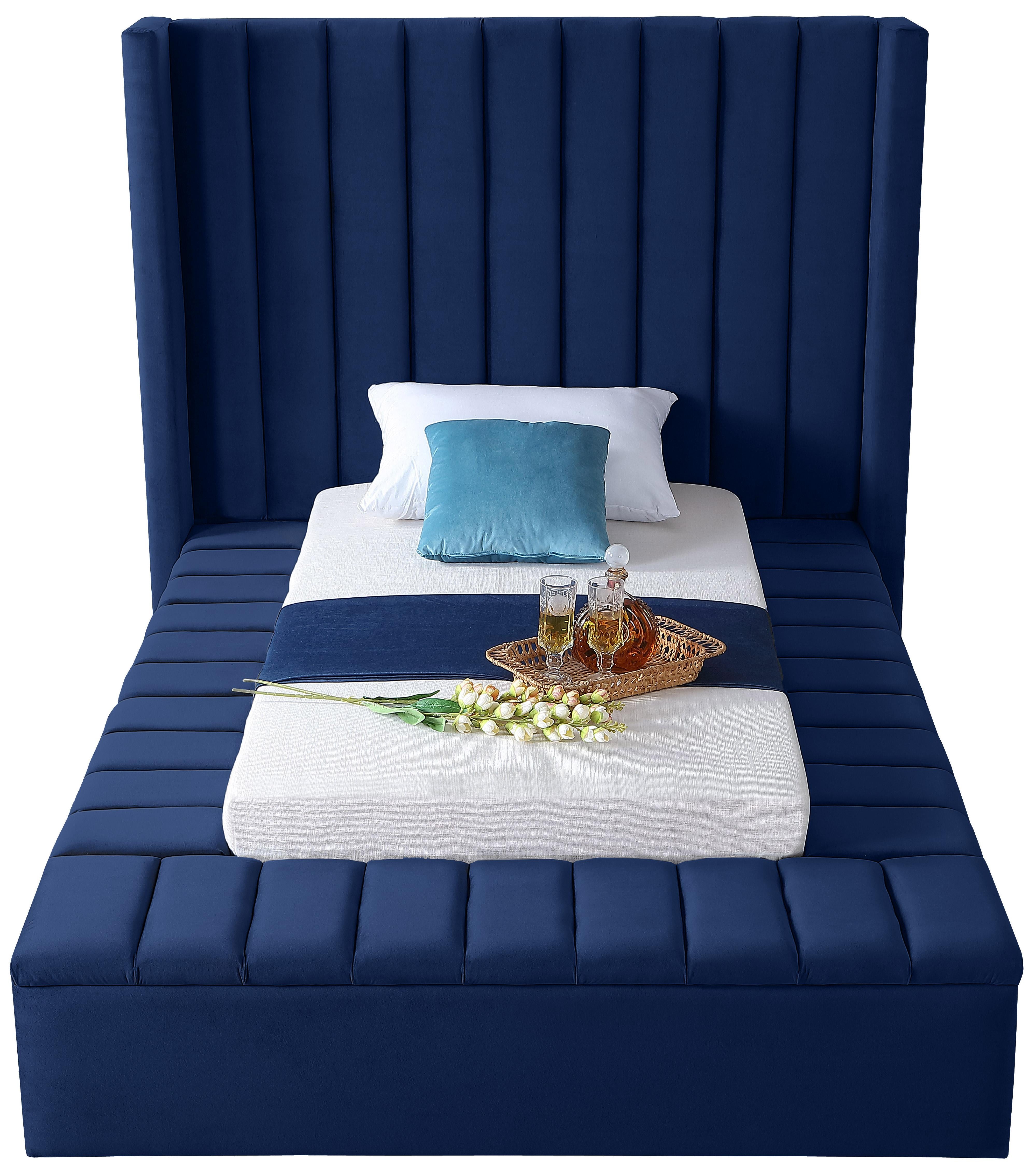 Kiki Navy Velvet Twin Bed (3 Boxes) - Luxury Home Furniture (MI)