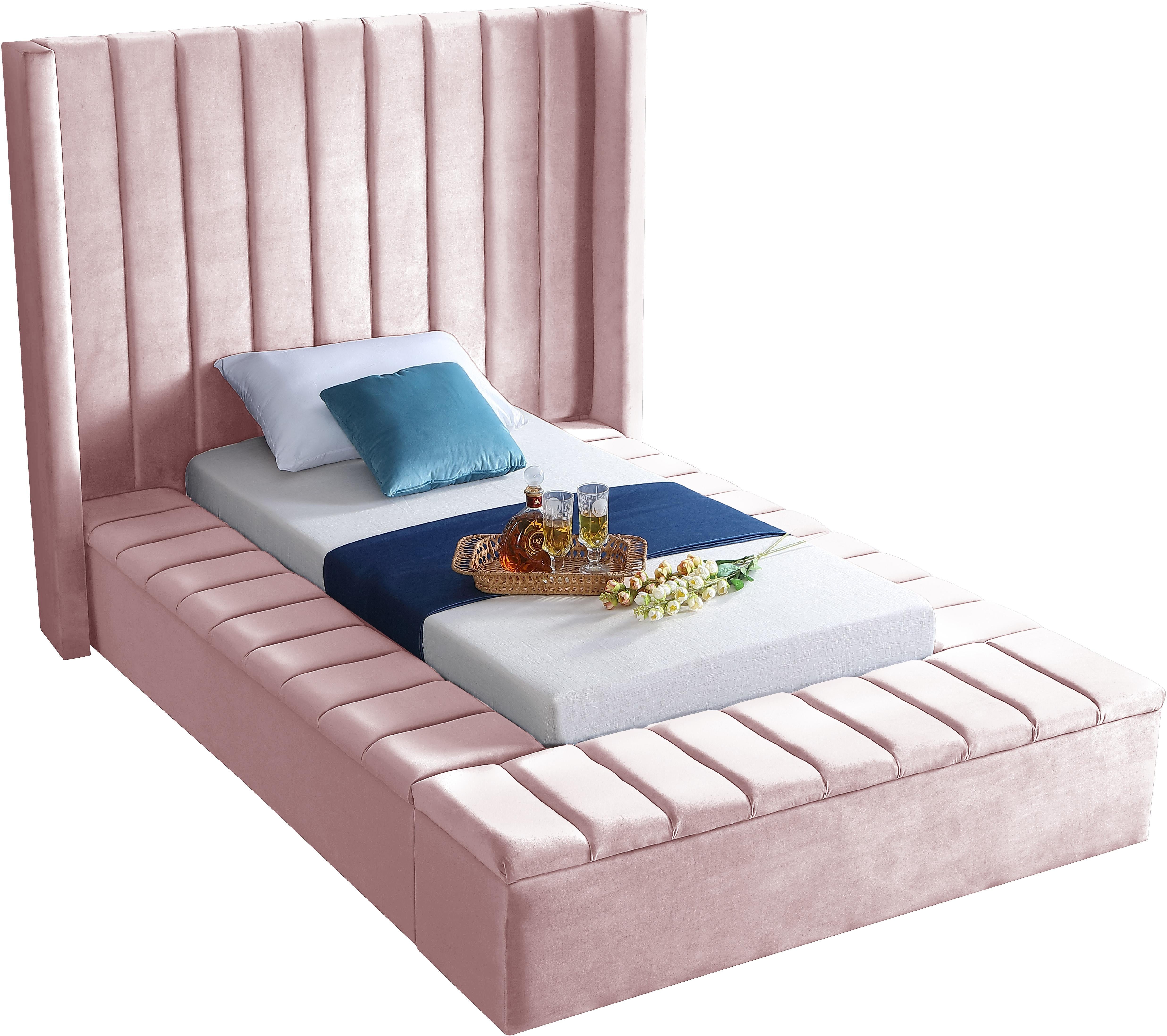 Kiki Pink Velvet Twin Bed (3 Boxes) - Luxury Home Furniture (MI)