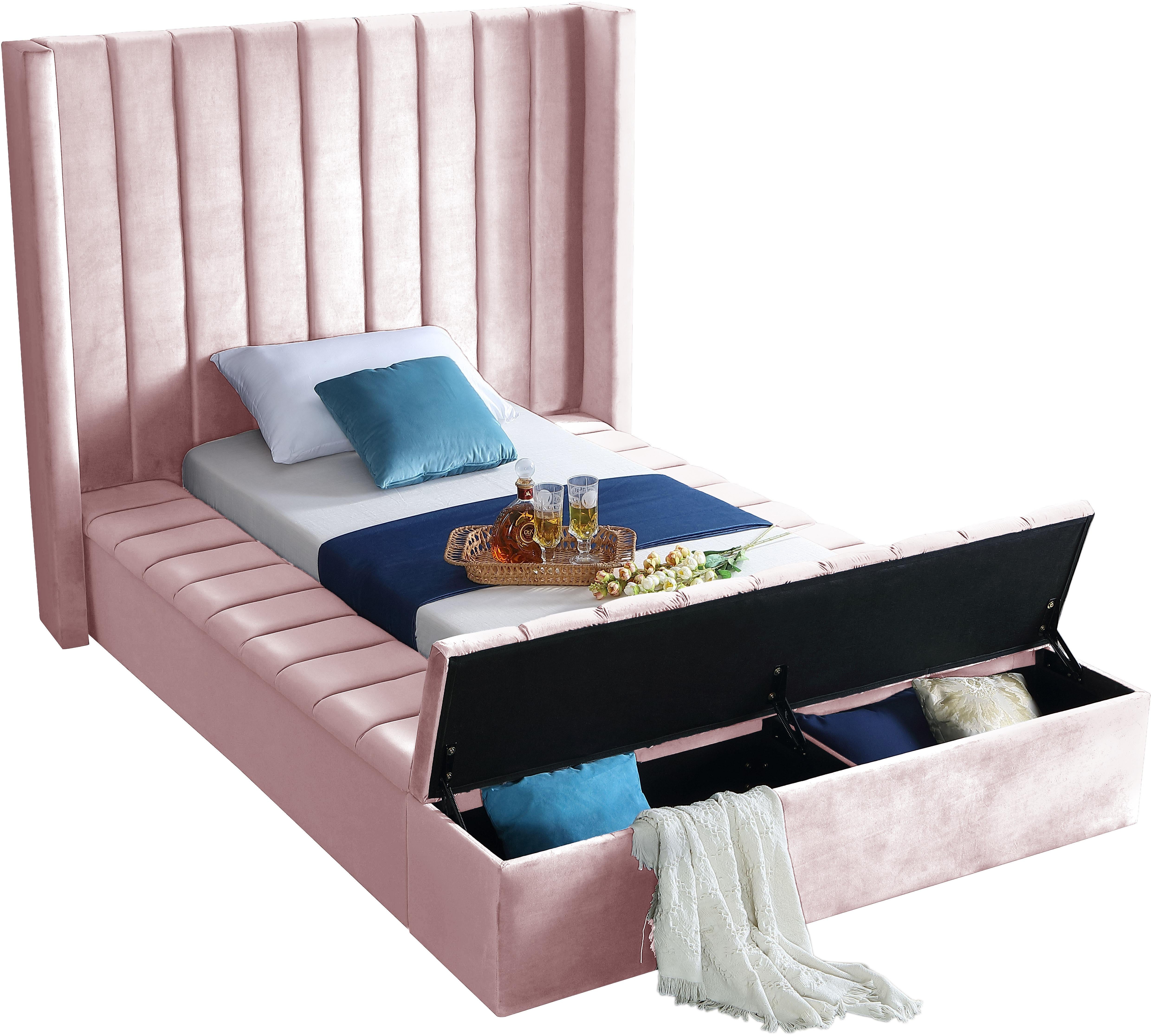 Kiki Pink Velvet Twin Bed (3 Boxes) - Luxury Home Furniture (MI)