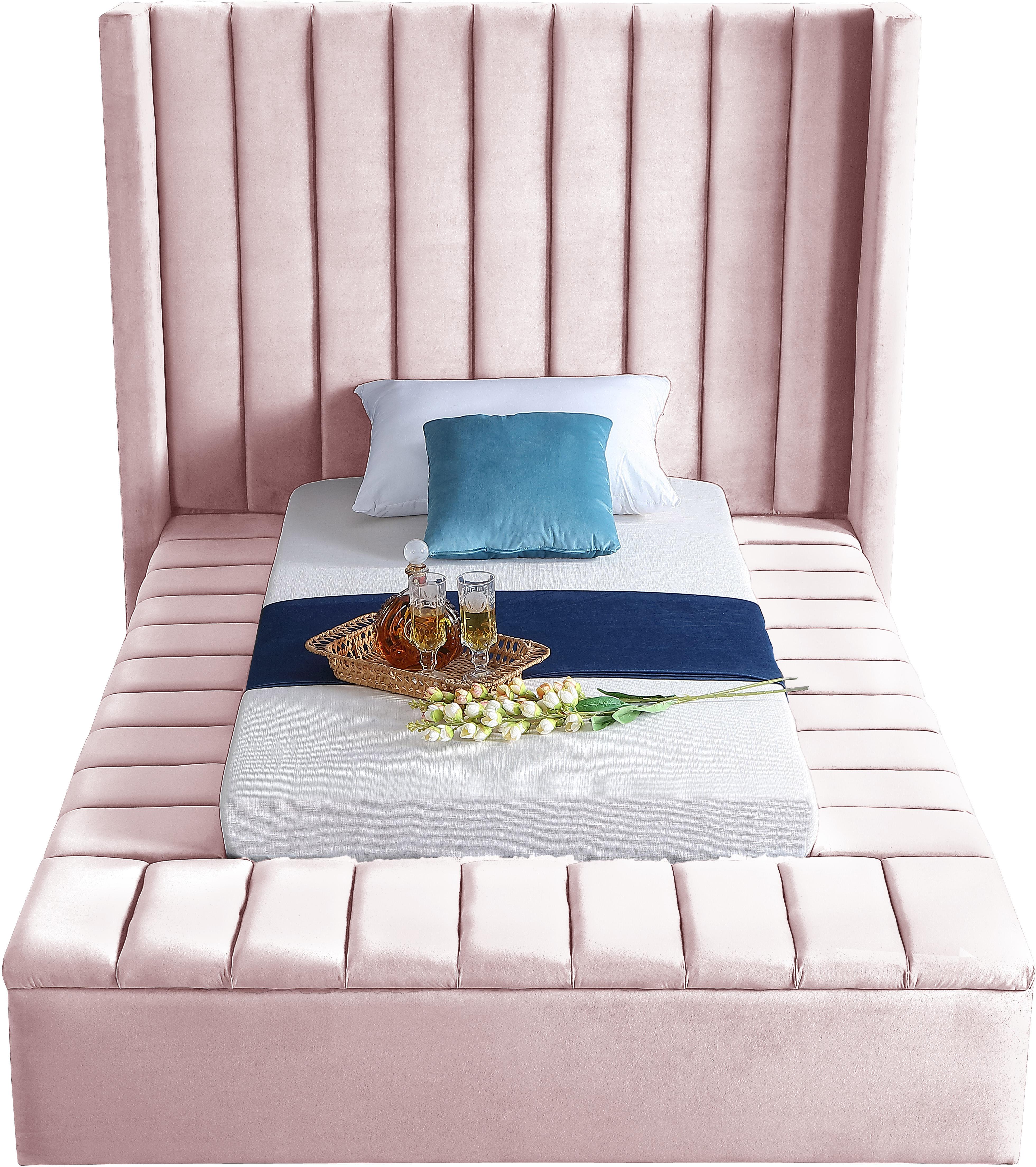 Kiki Pink Velvet Twin Bed (3 Boxes) - Luxury Home Furniture (MI)