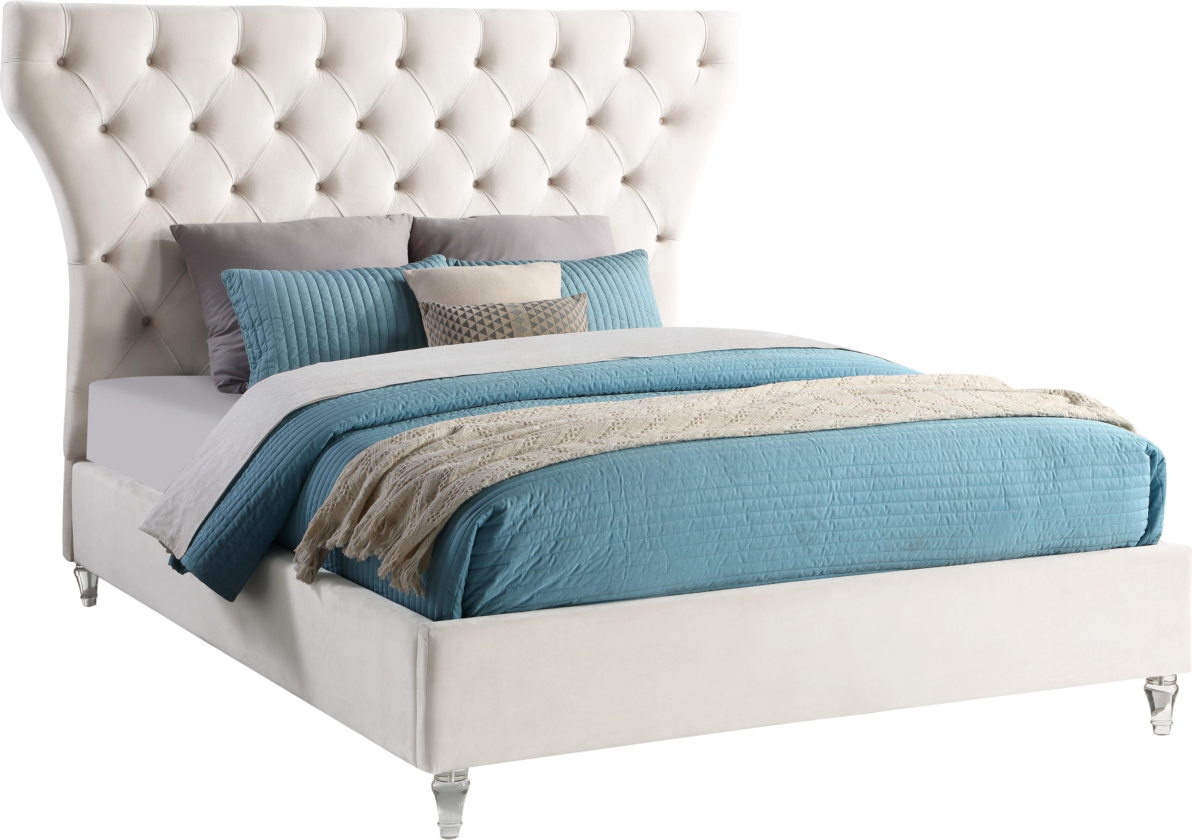 Kira Cream Velvet Queen Bed - Luxury Home Furniture (MI)