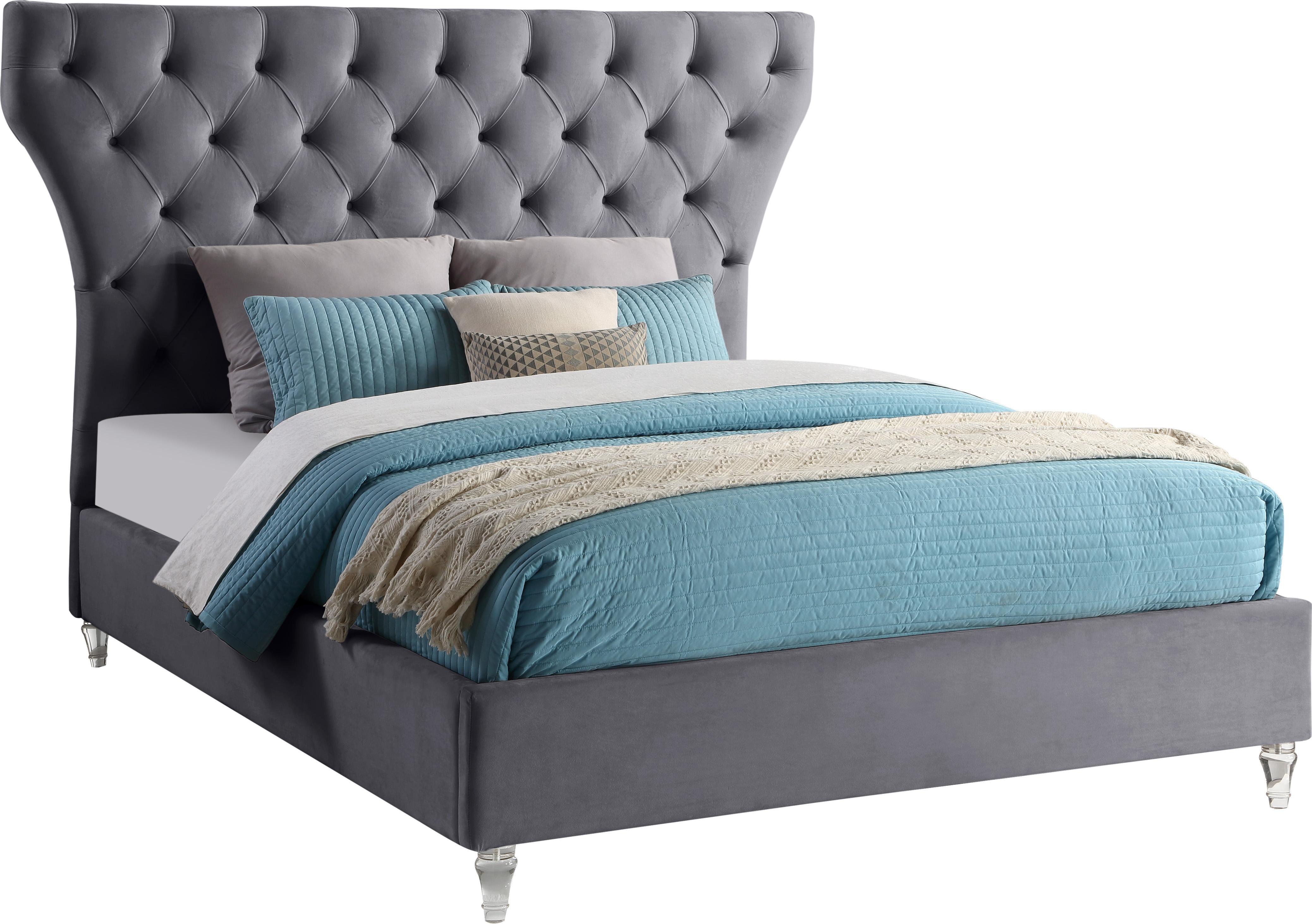 Kira Grey Velvet Queen Bed - Luxury Home Furniture (MI)