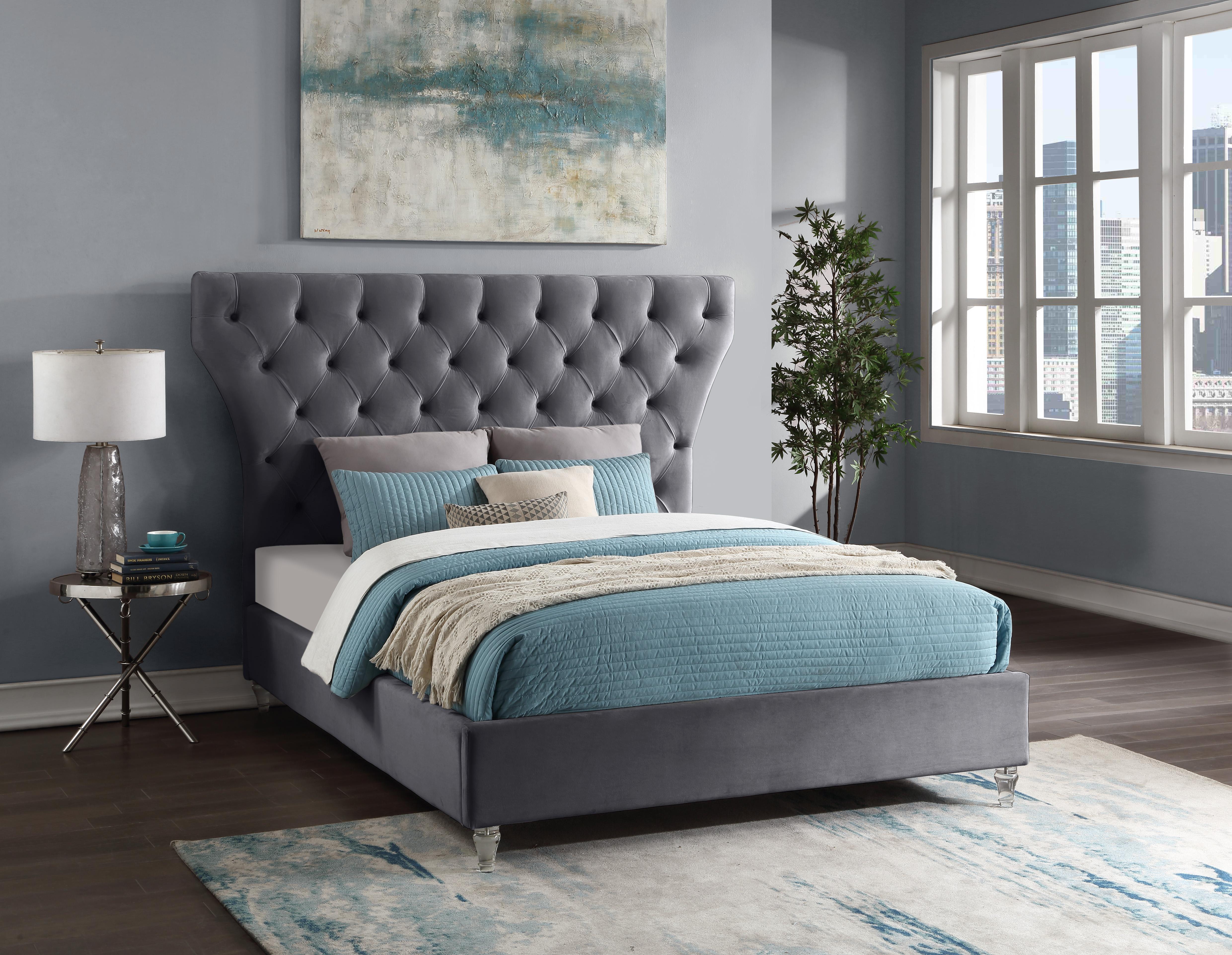 Kira Grey Velvet King Bed - Luxury Home Furniture (MI)