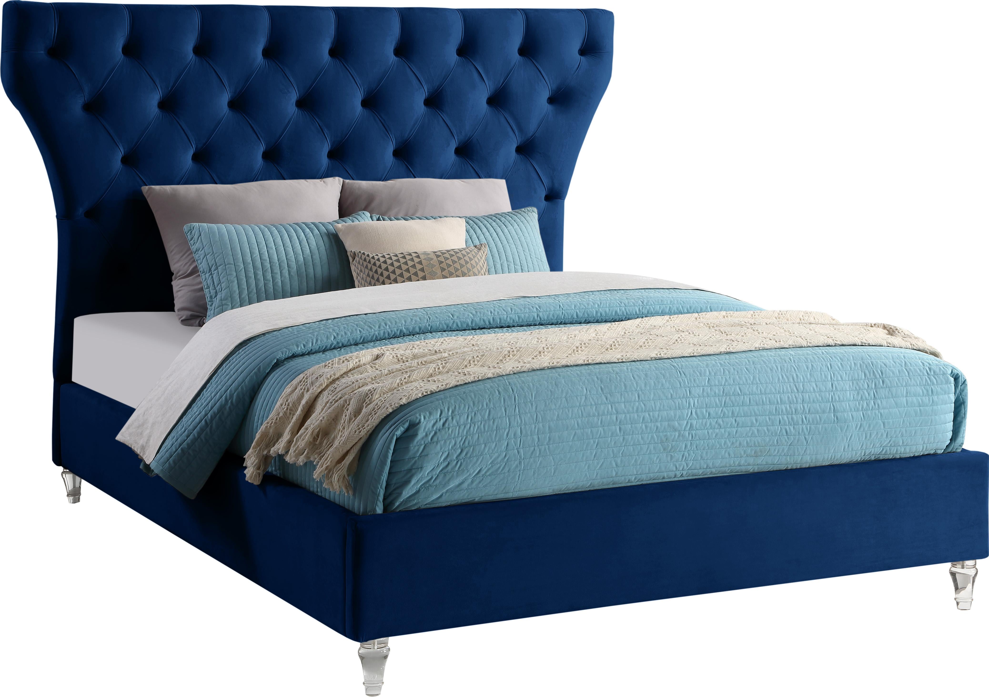 Kira Navy Velvet Queen Bed - Luxury Home Furniture (MI)