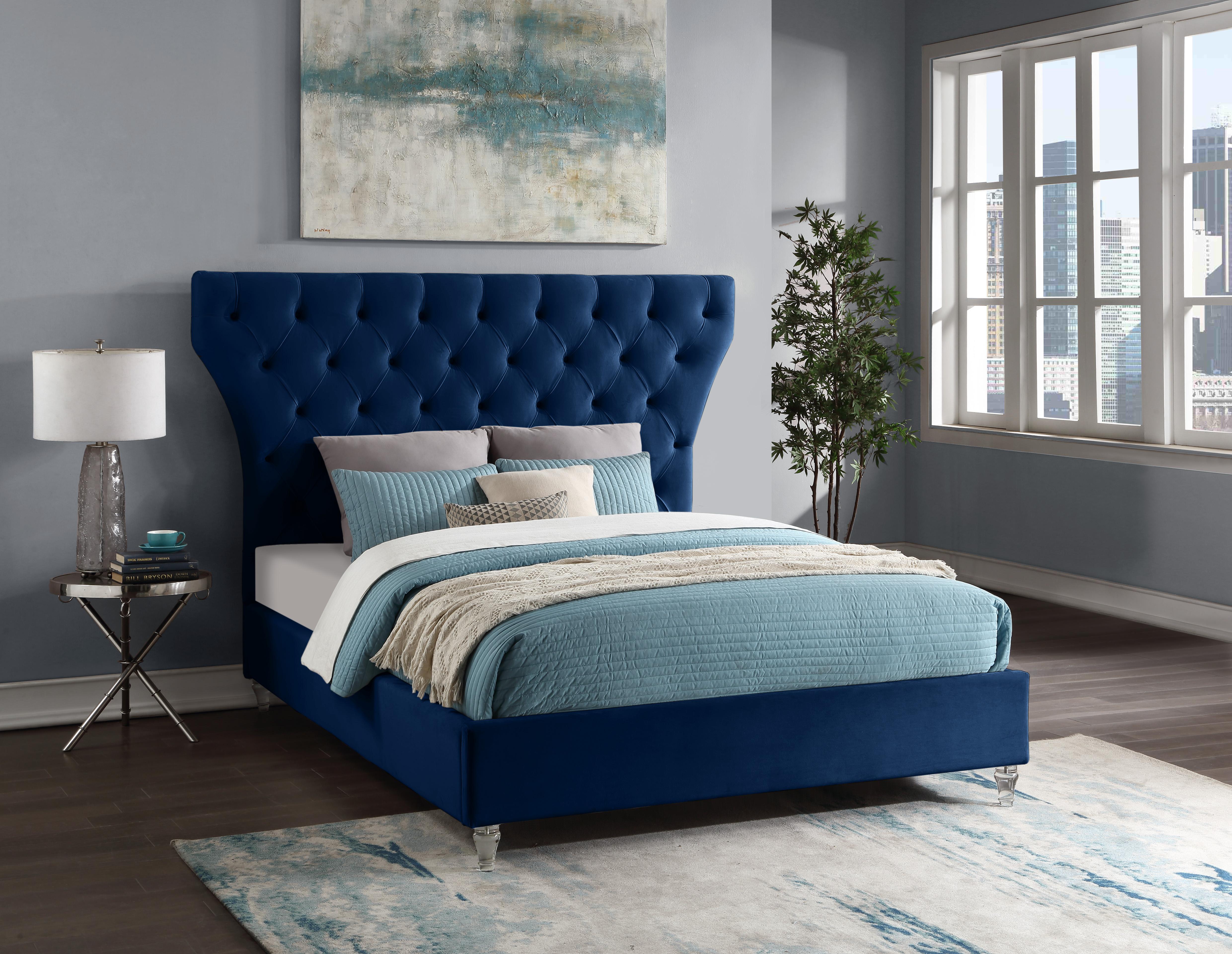 Kira Navy Velvet King Bed - Luxury Home Furniture (MI)