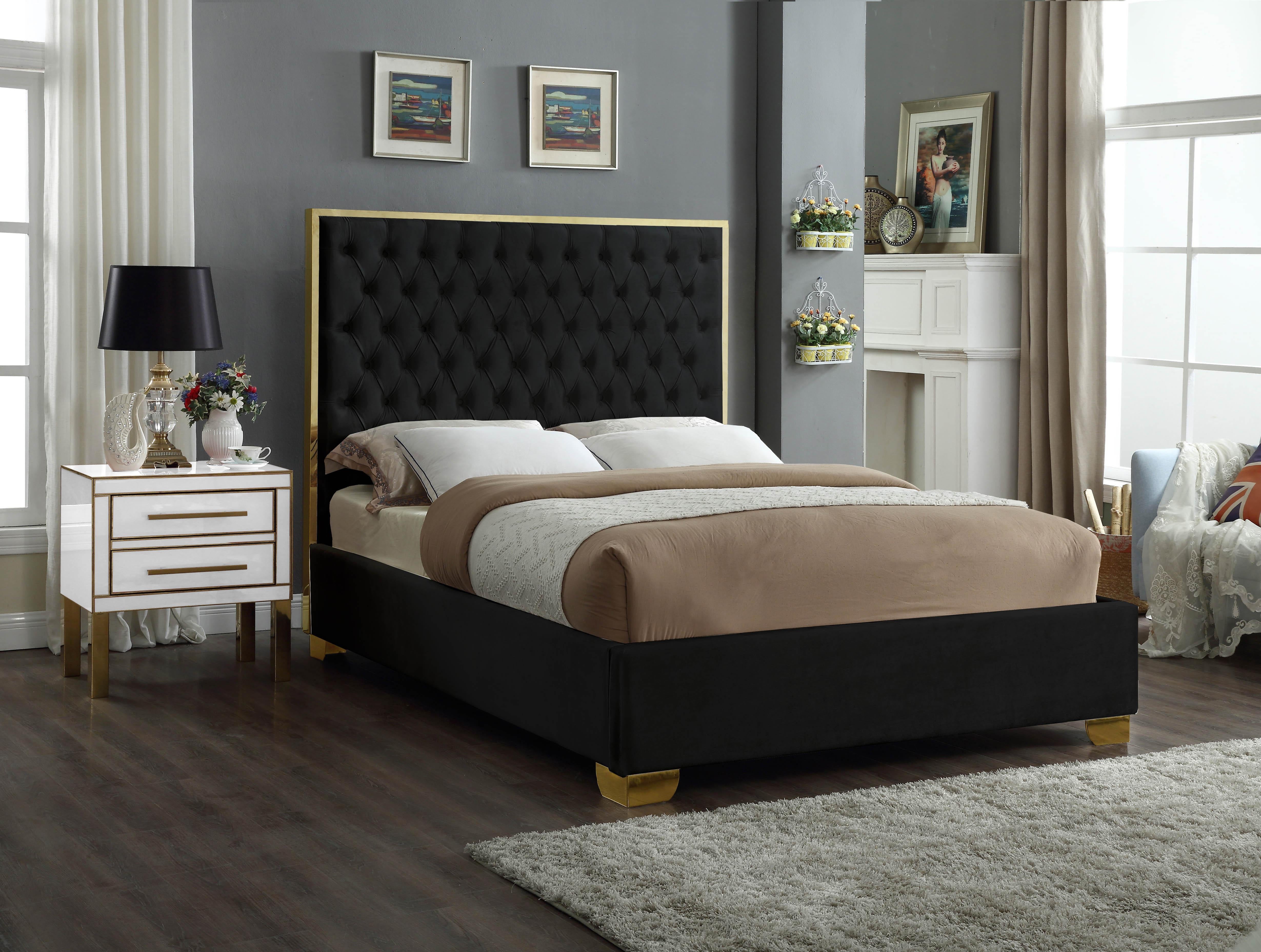 Lana Black Velvet Full Bed - Luxury Home Furniture (MI)