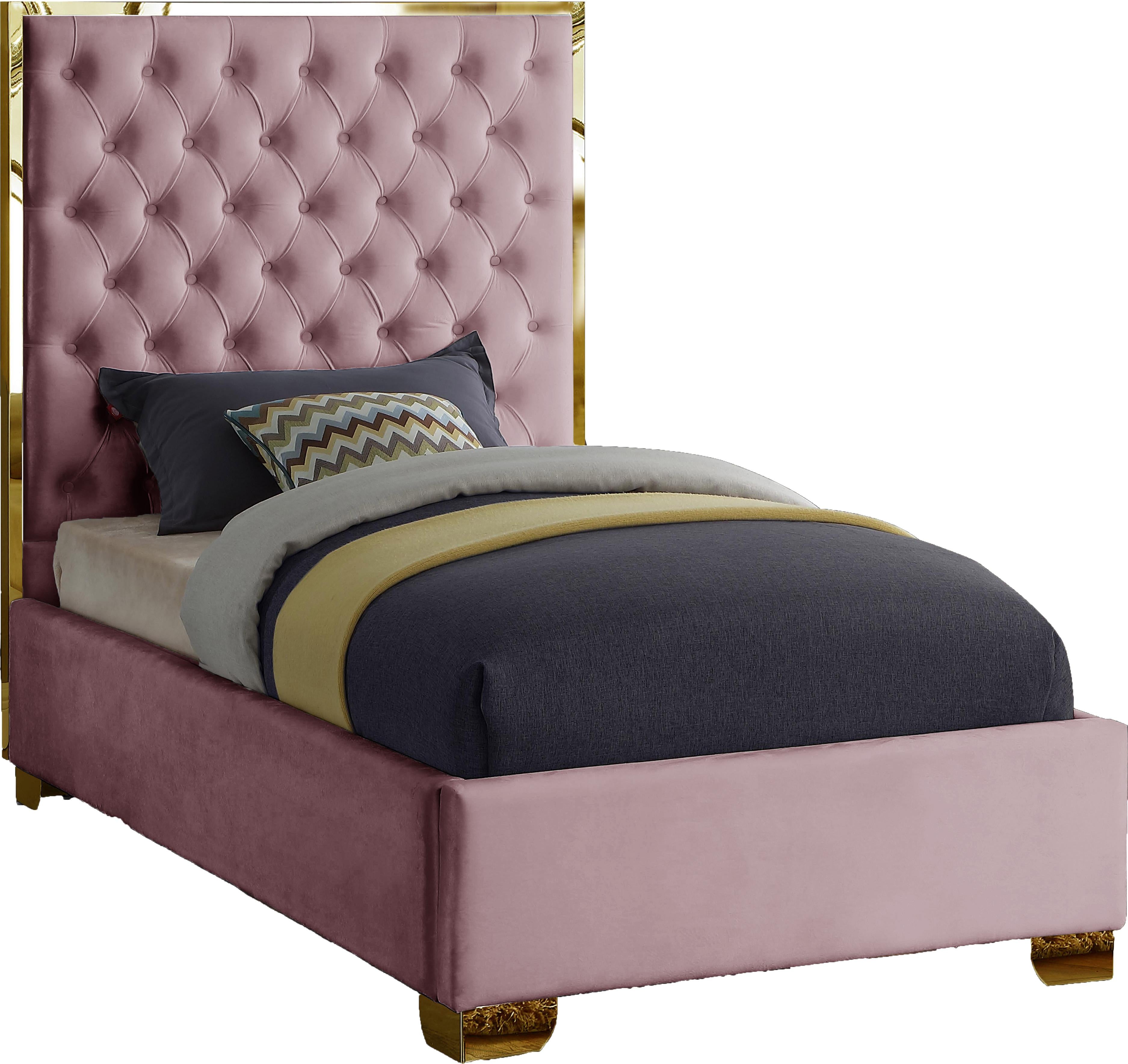 Lana Pink Velvet Twin Bed - Luxury Home Furniture (MI)