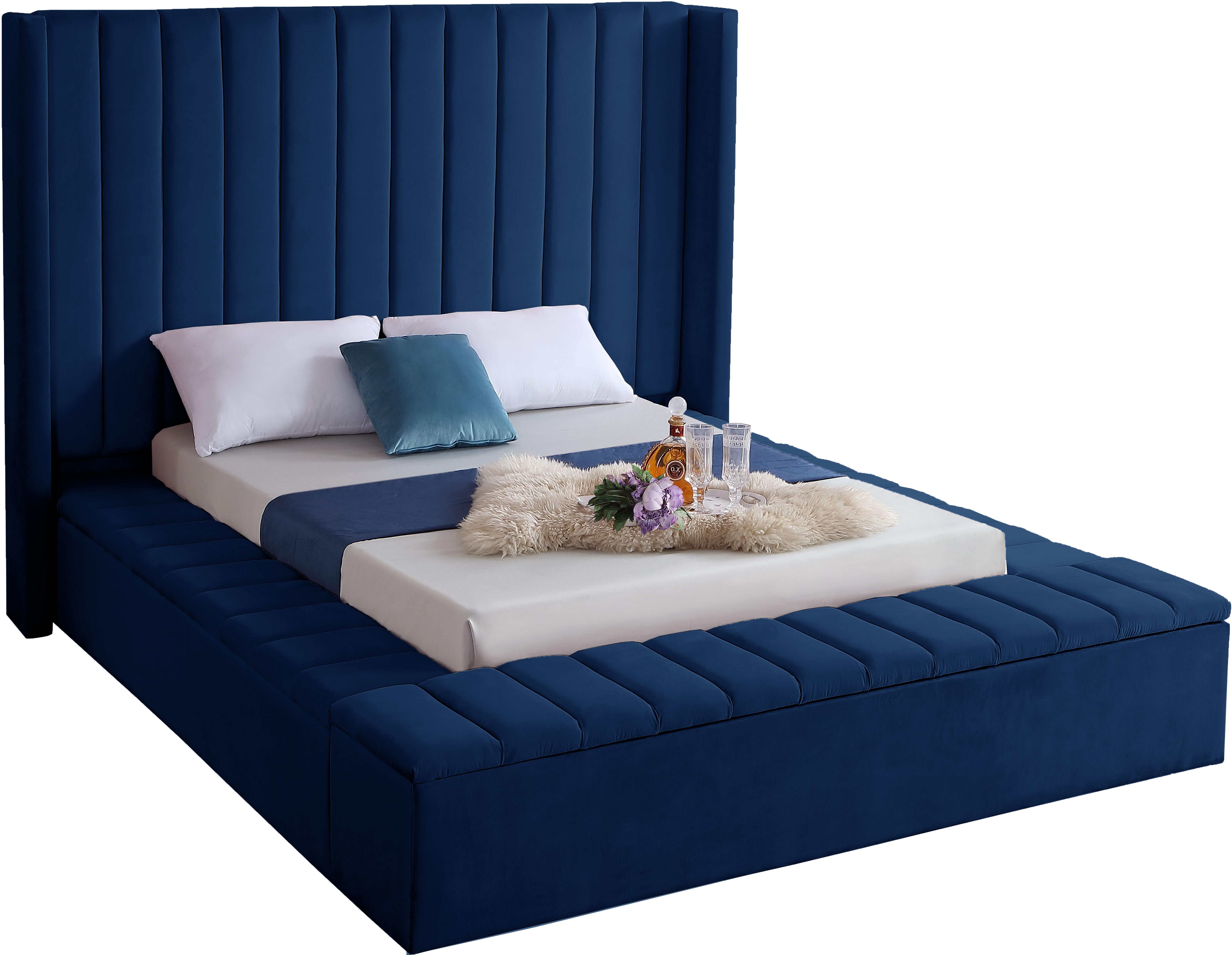 Kiki Navy Velvet Full Bed (3 Boxes) - Luxury Home Furniture (MI)