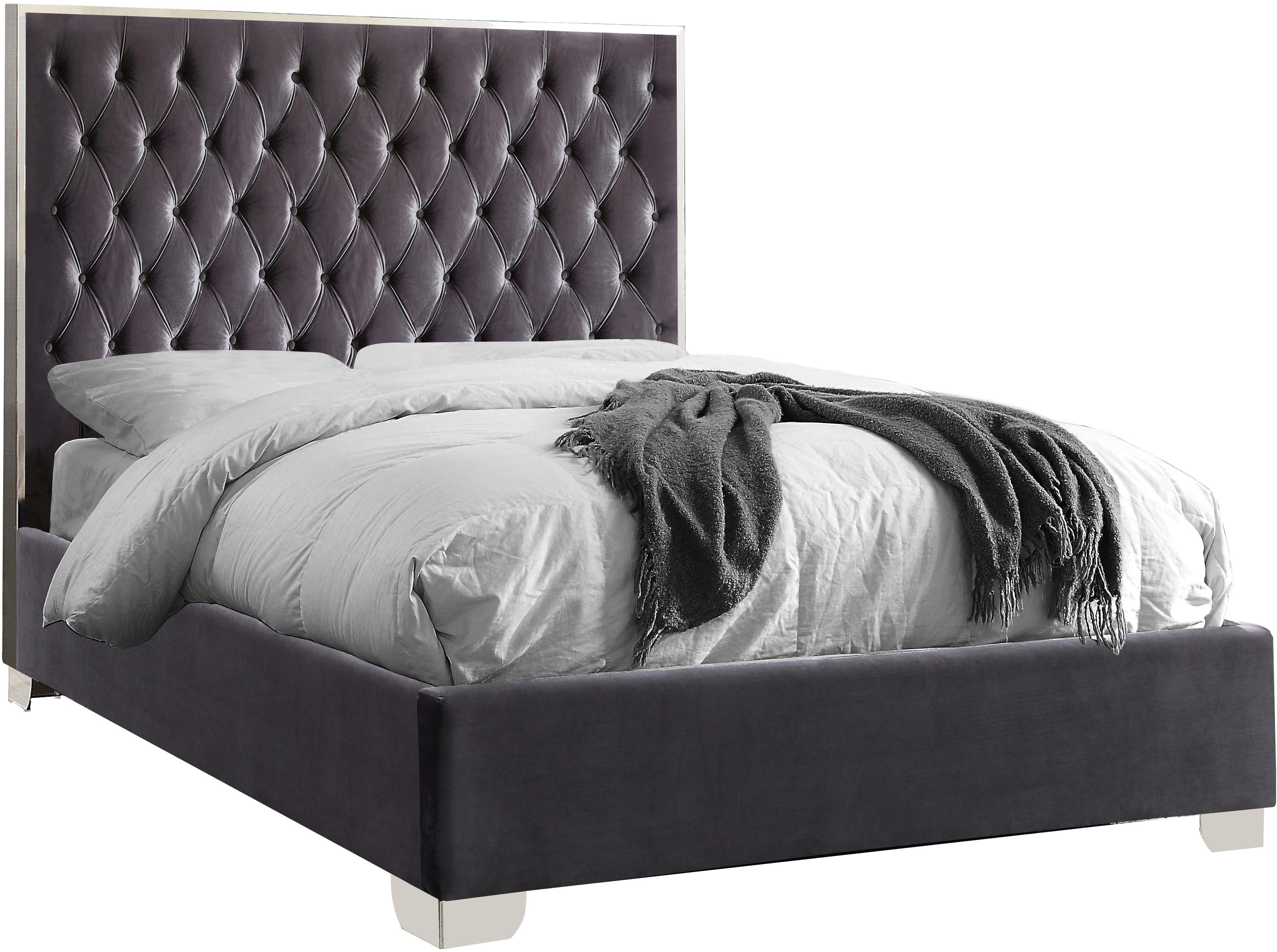 Lexi Grey Velvet Queen Bed - Luxury Home Furniture (MI)