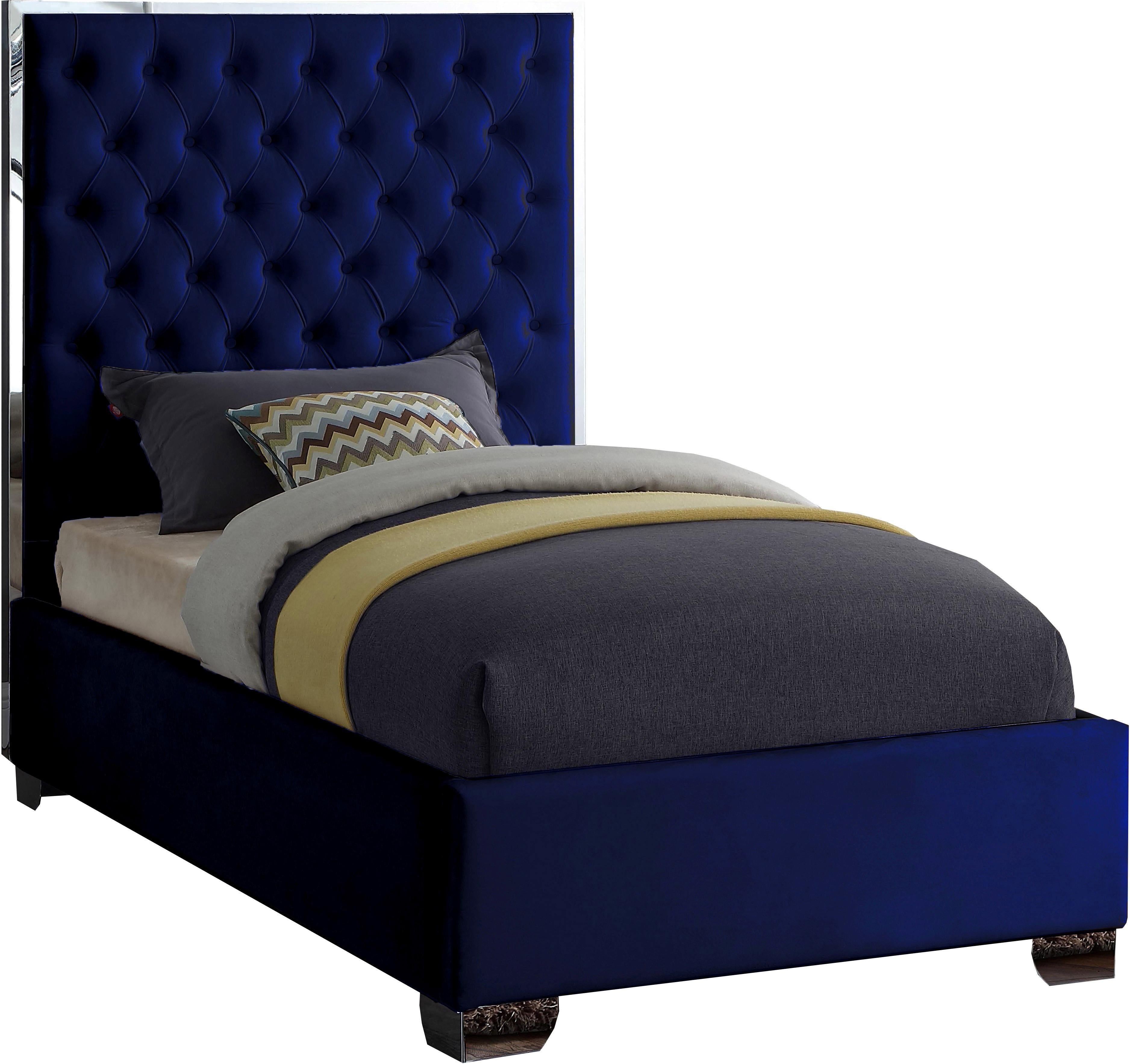 Lexi Navy Velvet Twin Bed