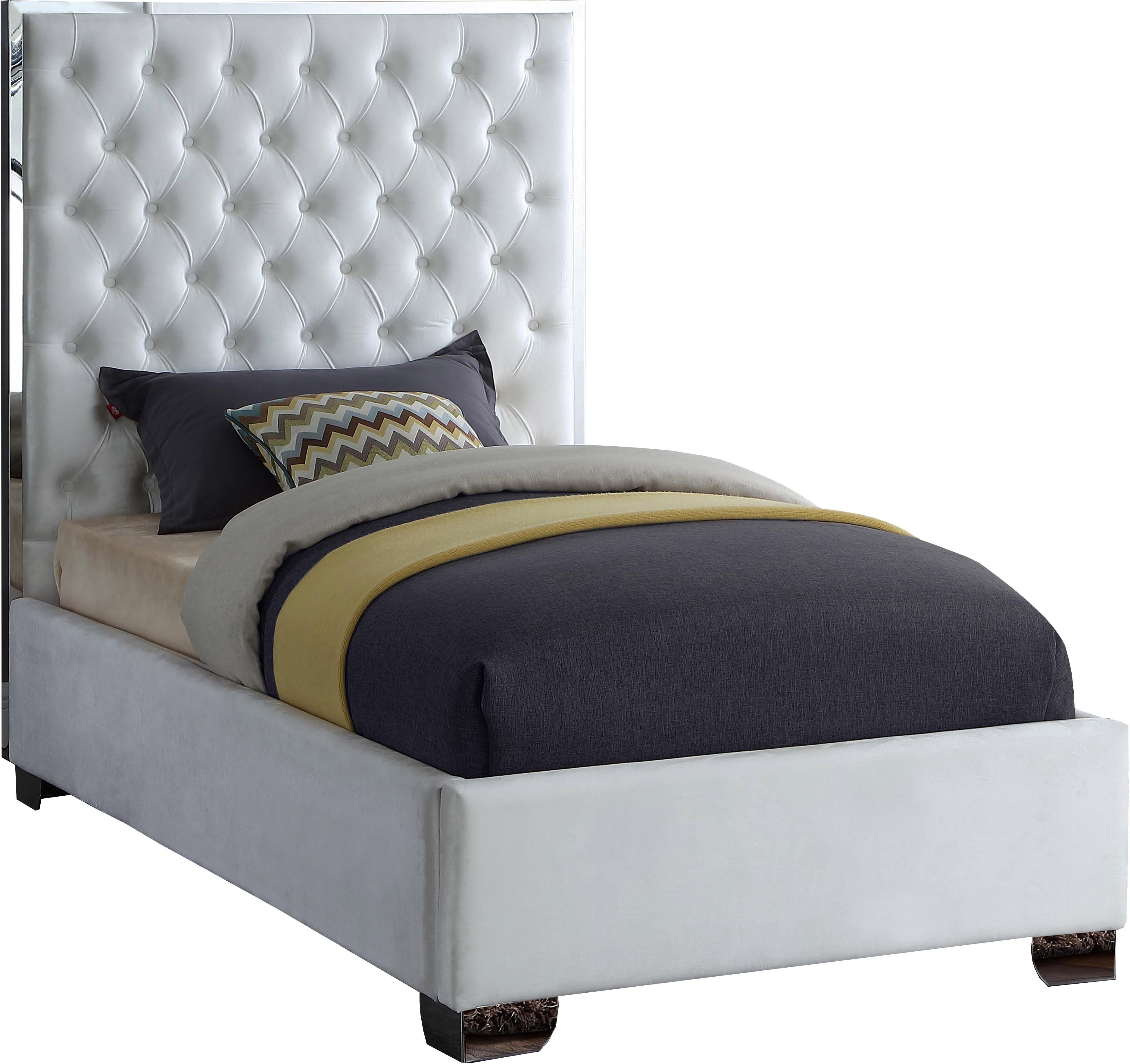 Lexi White Velvet Twin Bed - Luxury Home Furniture (MI)