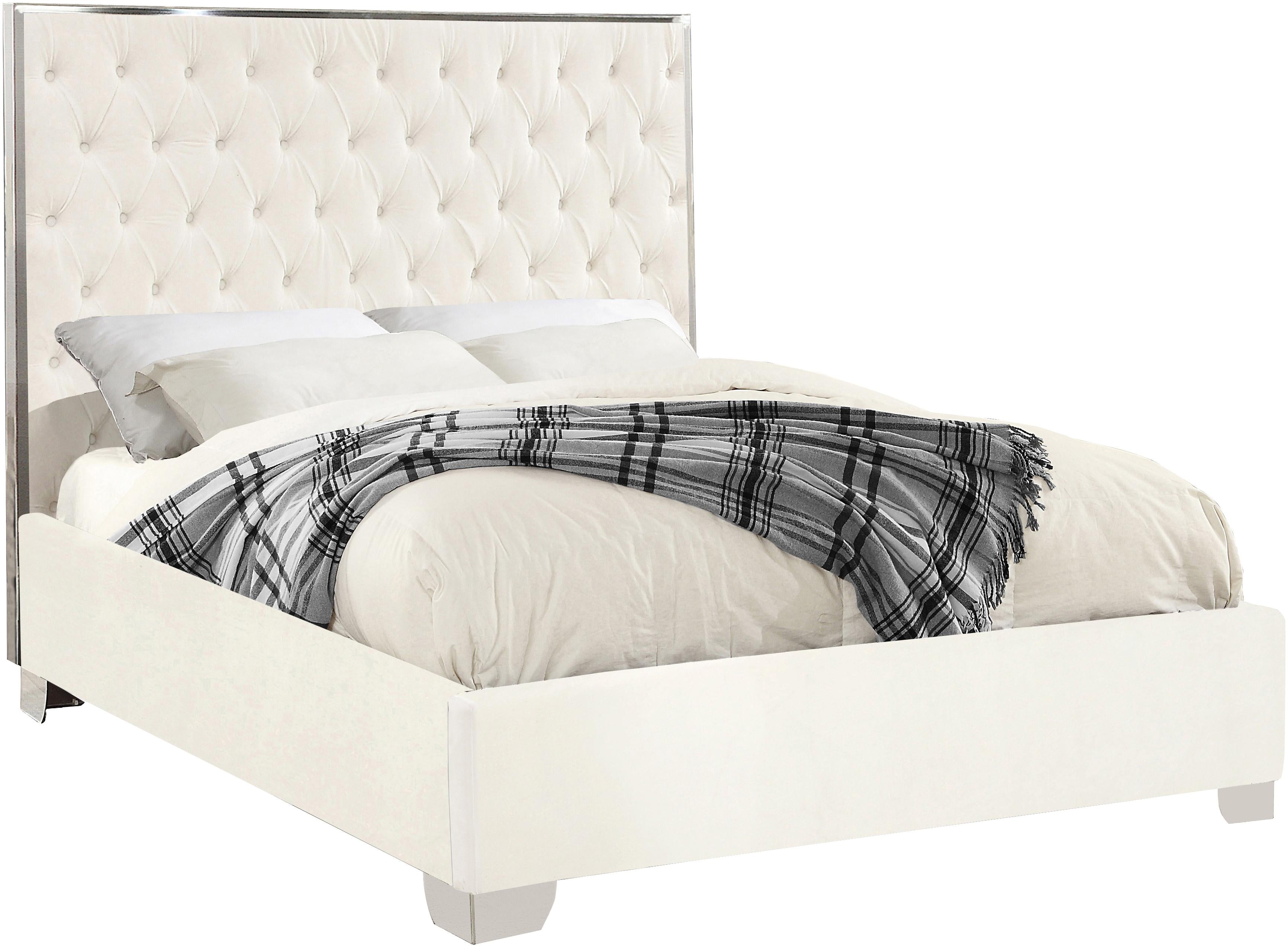 Lexi White Velvet Queen Bed - Luxury Home Furniture (MI)