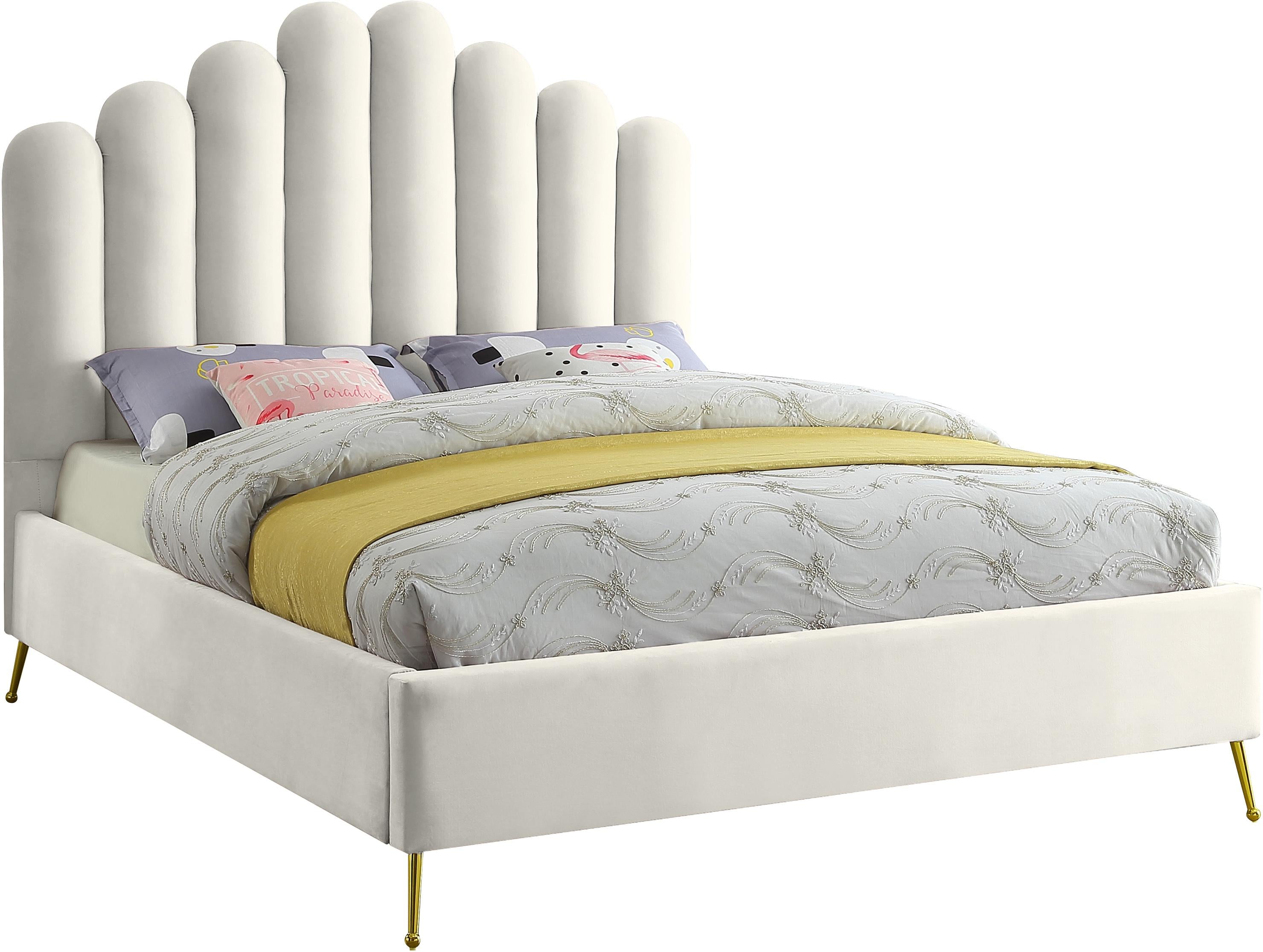 Lily Cream Velvet Queen Bed - Luxury Home Furniture (MI)