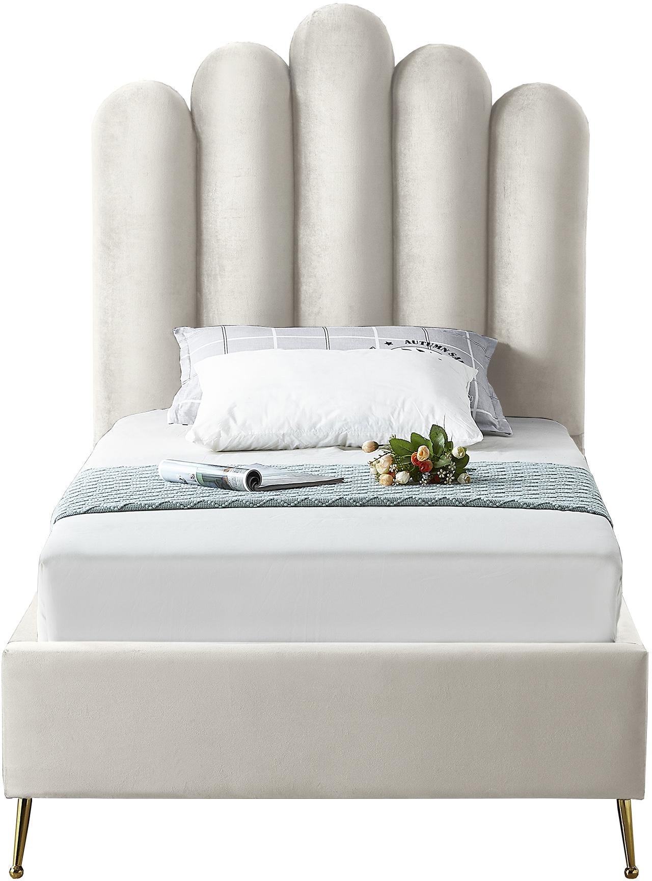 Lily Cream Velvet Twin Bed - Luxury Home Furniture (MI)
