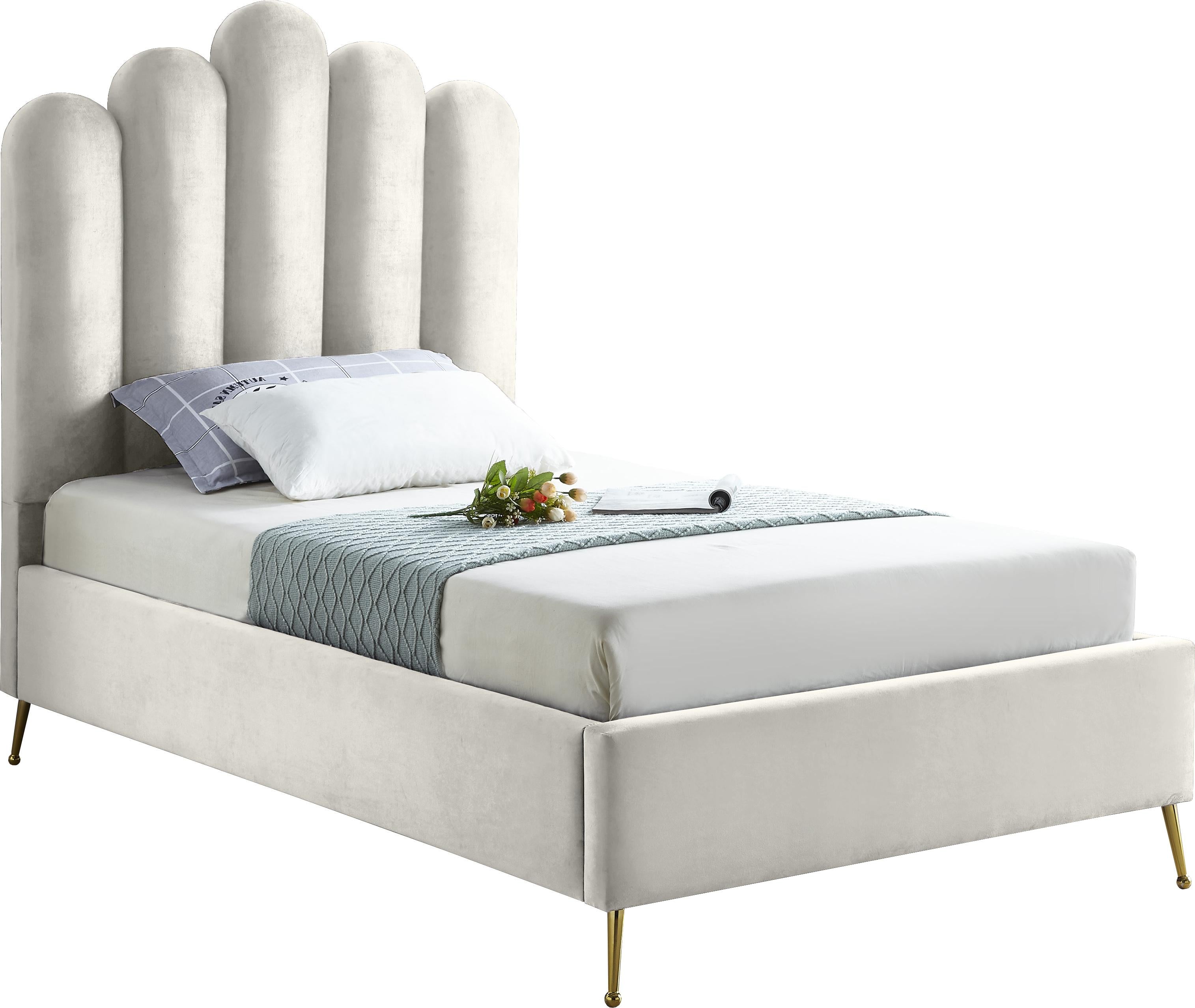 Lily Cream Velvet Twin Bed - Luxury Home Furniture (MI)