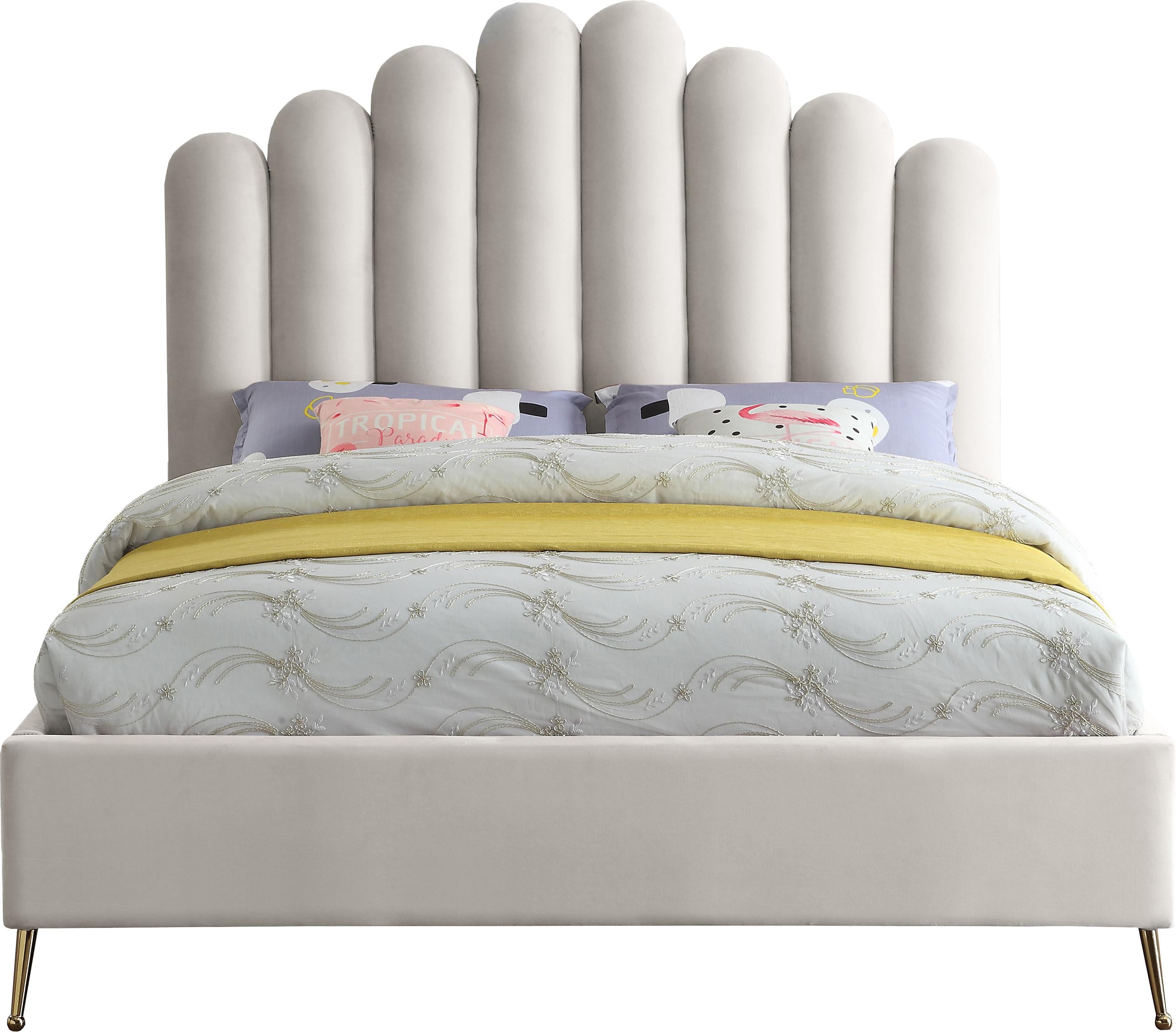 Lily Cream Velvet Queen Bed - Luxury Home Furniture (MI)