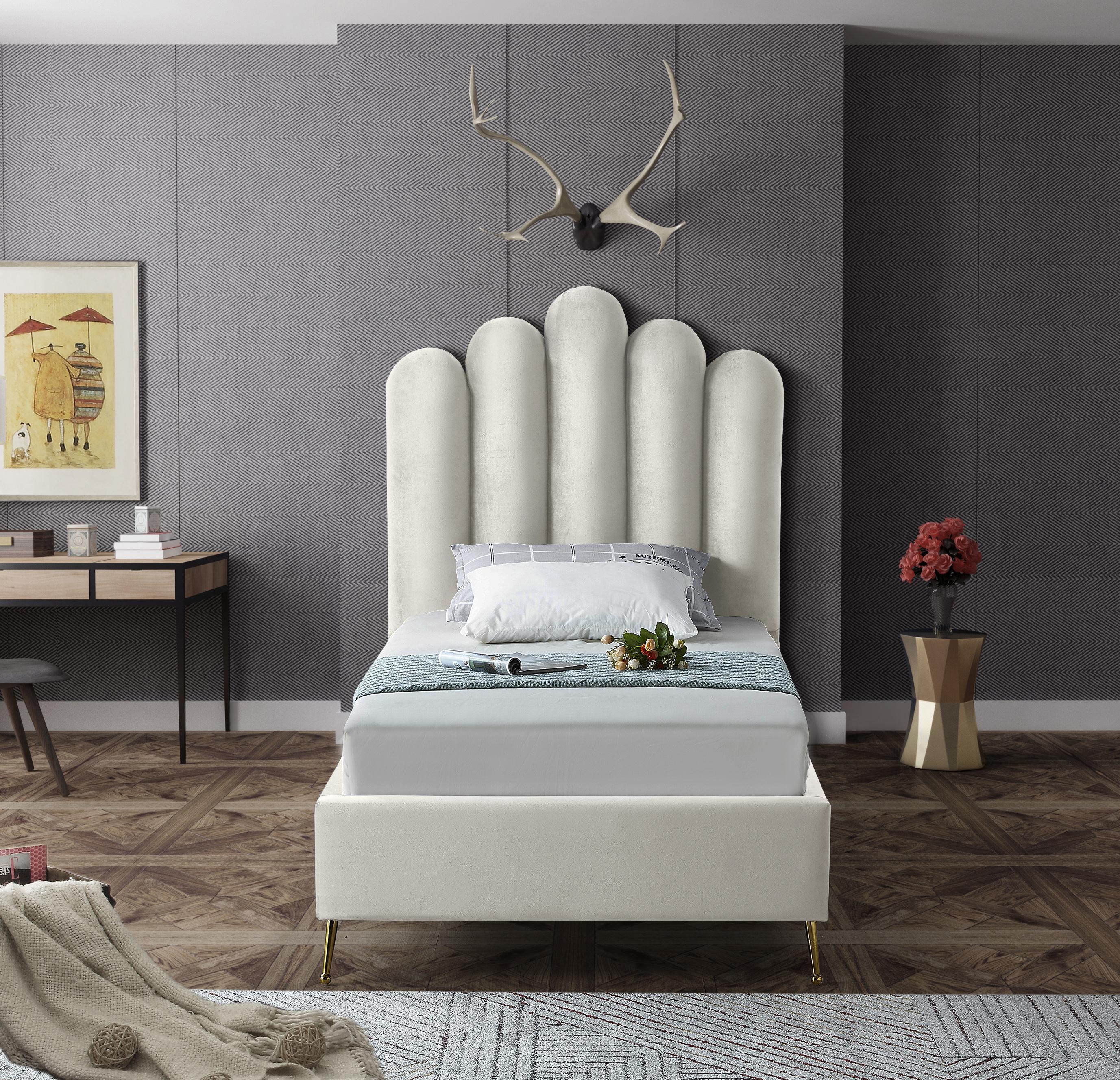 Lily Cream Velvet Twin Bed - Luxury Home Furniture (MI)
