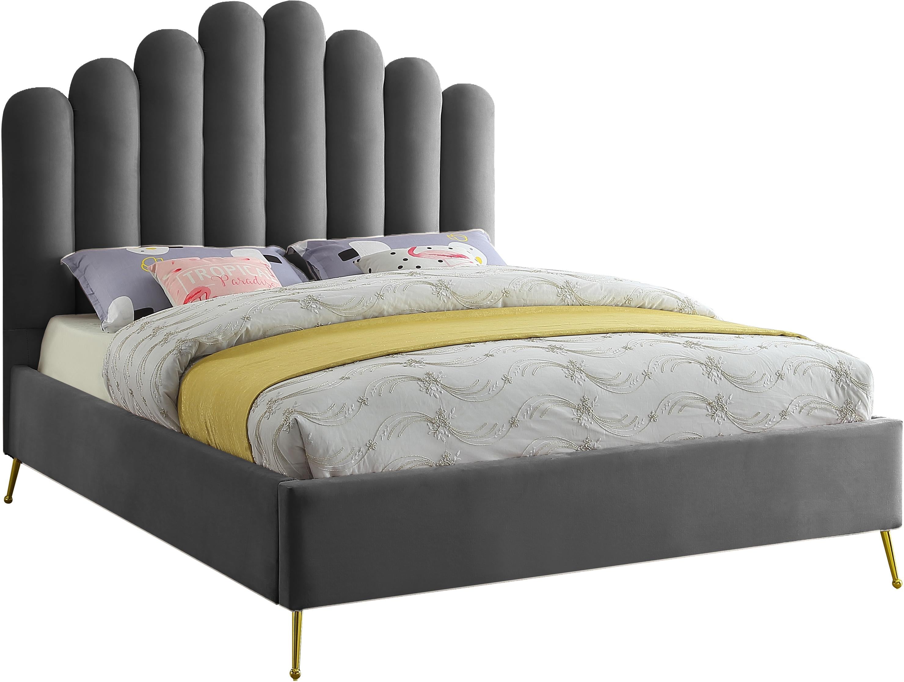 Lily Grey Velvet King Bed - Luxury Home Furniture (MI)