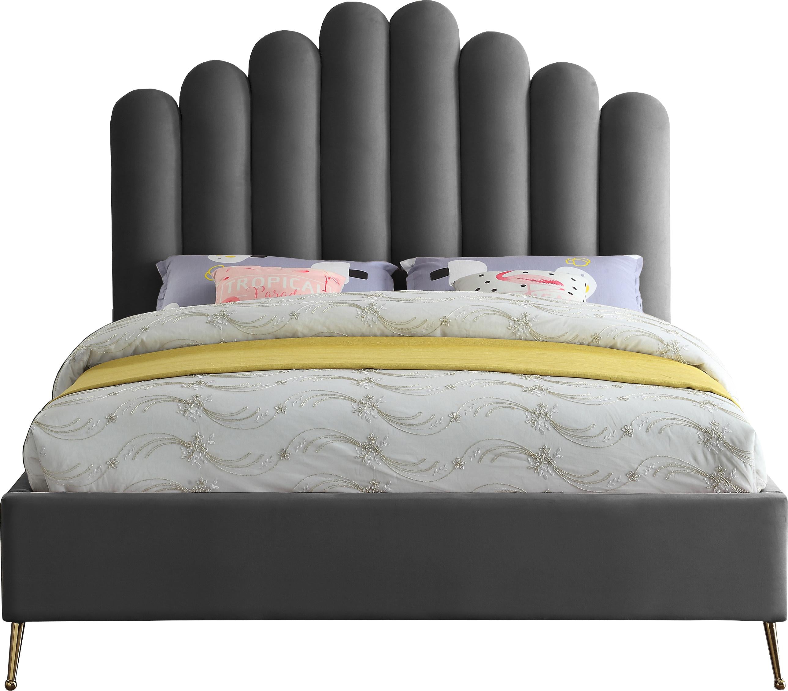 Lily Grey Velvet Queen Bed - Luxury Home Furniture (MI)
